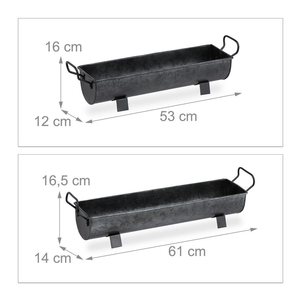 Thumbnail - Relaxdays 2Xblumenkasten, Anthrazit, Metall, 61x16.5x14 cm, Gartenzubehör, Blumentöpfe