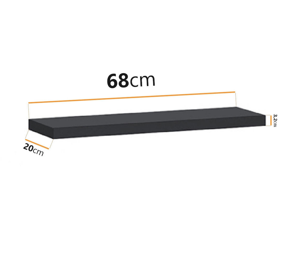 WANDREGAL Zonda 68x20 Schwarz - Schwarz, Holzwerkstoff/Kunststoff (68/3/20cm) - Ravio