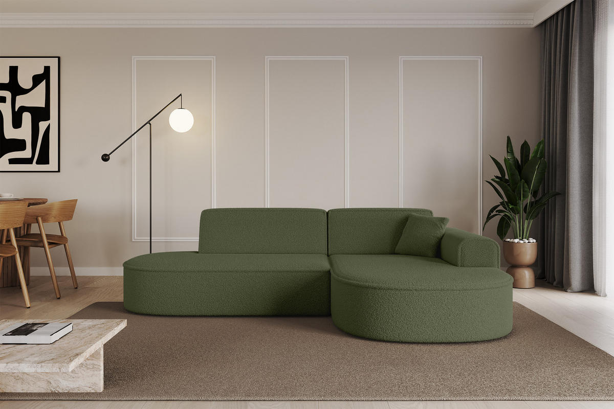 ECKSOFA Ottomane Rechts MARI-L1 - 243x171x79 cm Grün Bouclé - Schwarz/Grün, Holzwerkstoff/Kunststoff (234/163cm) - ALTDECOR