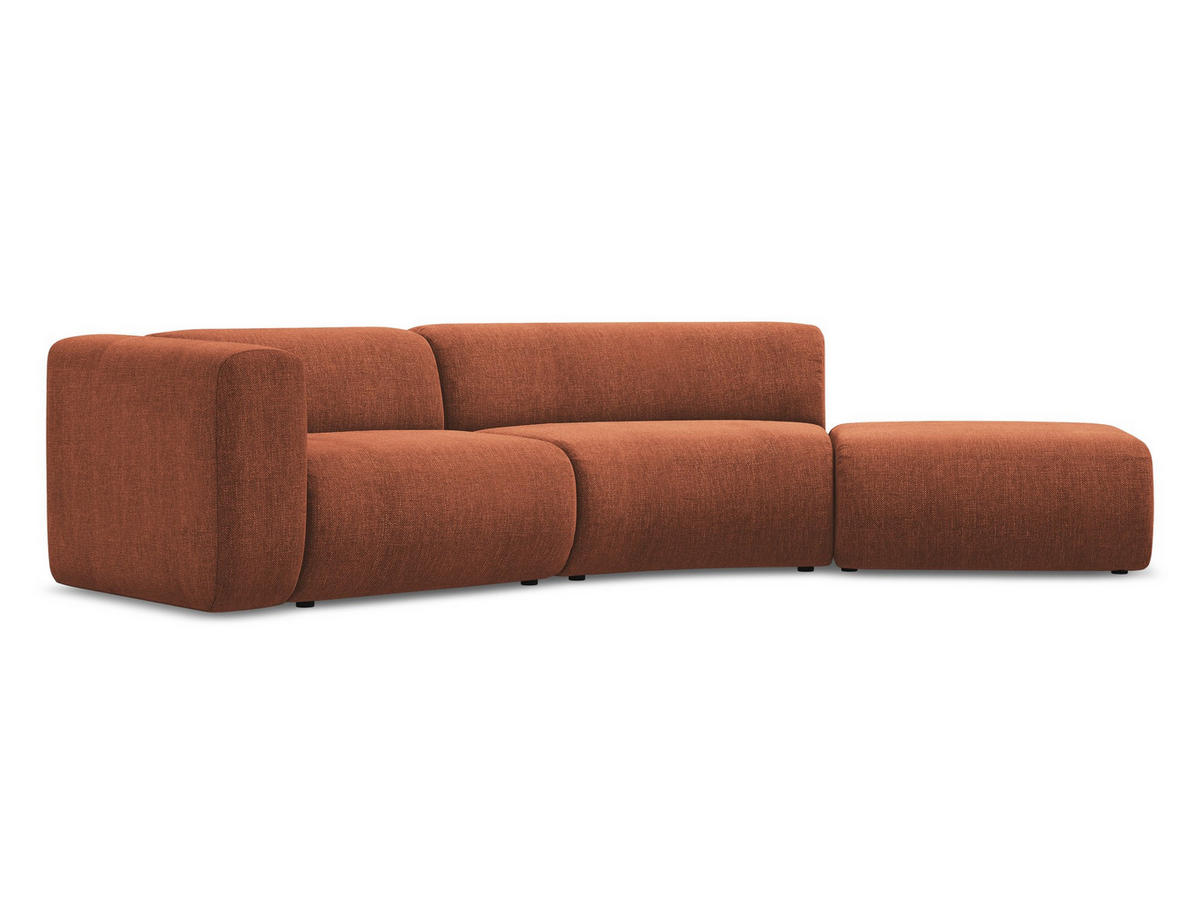 ECKSOFA Rechts Chenille Stoff Orange - Terracotta/Schwarz, Kunststoff/Textil (335/70/166cm) - Makamii