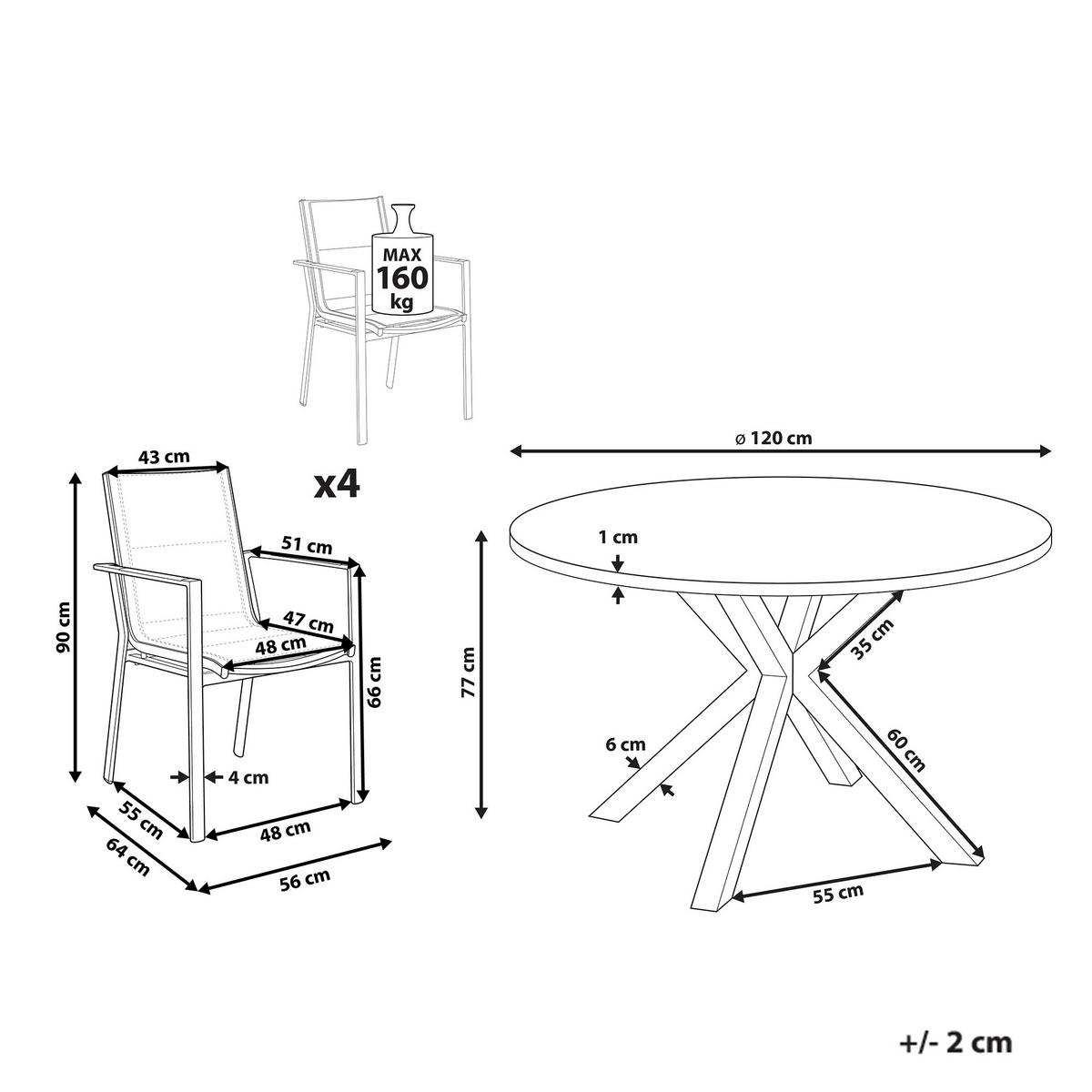 GARTENTISCH-SET 4-Sitzer Schwarz Maletto/Busseto - Hellbraun/Transparent, Metall - Beliani