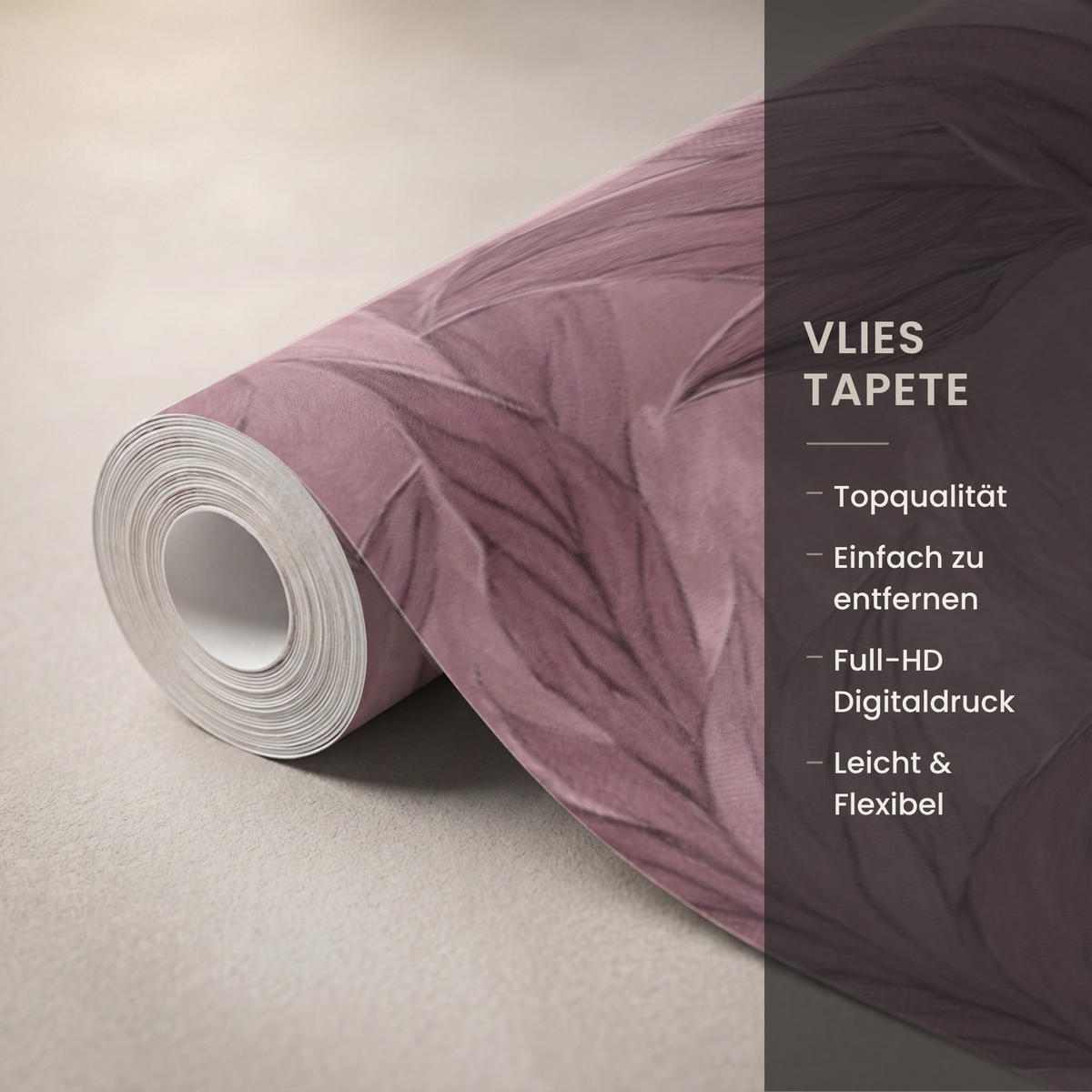 TAPETE - Blätter - Muster - Lila - 500x220 cm - Altrosa, Papier (500/220cm) - OnlyWow