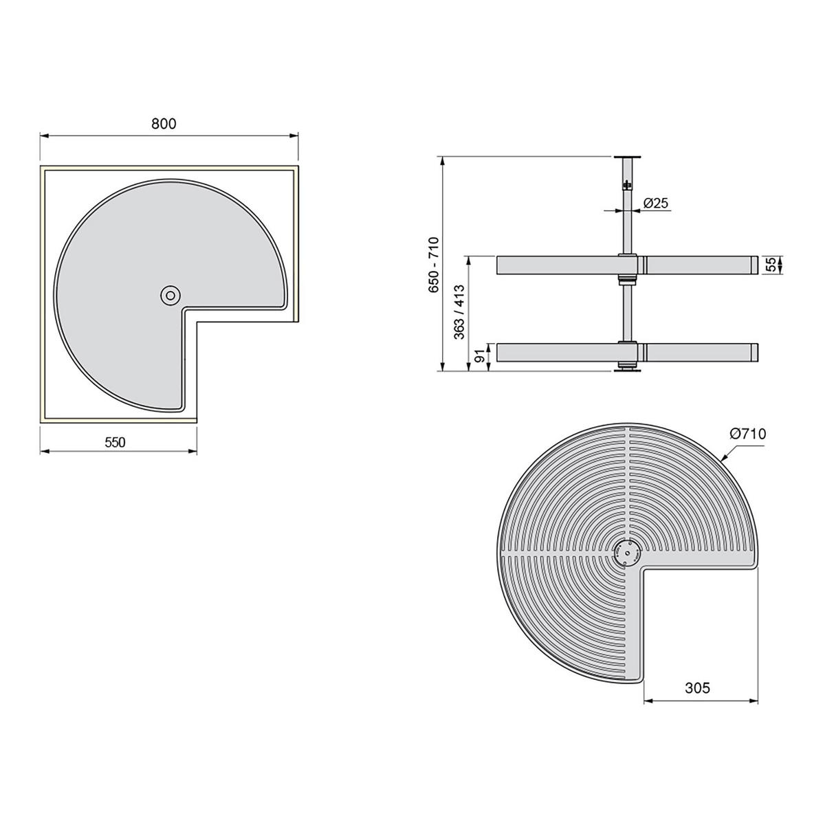 DREHPLATTEN Shelvo 3/4, für 800mm Modul, Kunststoff und Aluminium, weiss 2er-set - Weiß, Kunststoff (80/77/80cm) - EMUCA