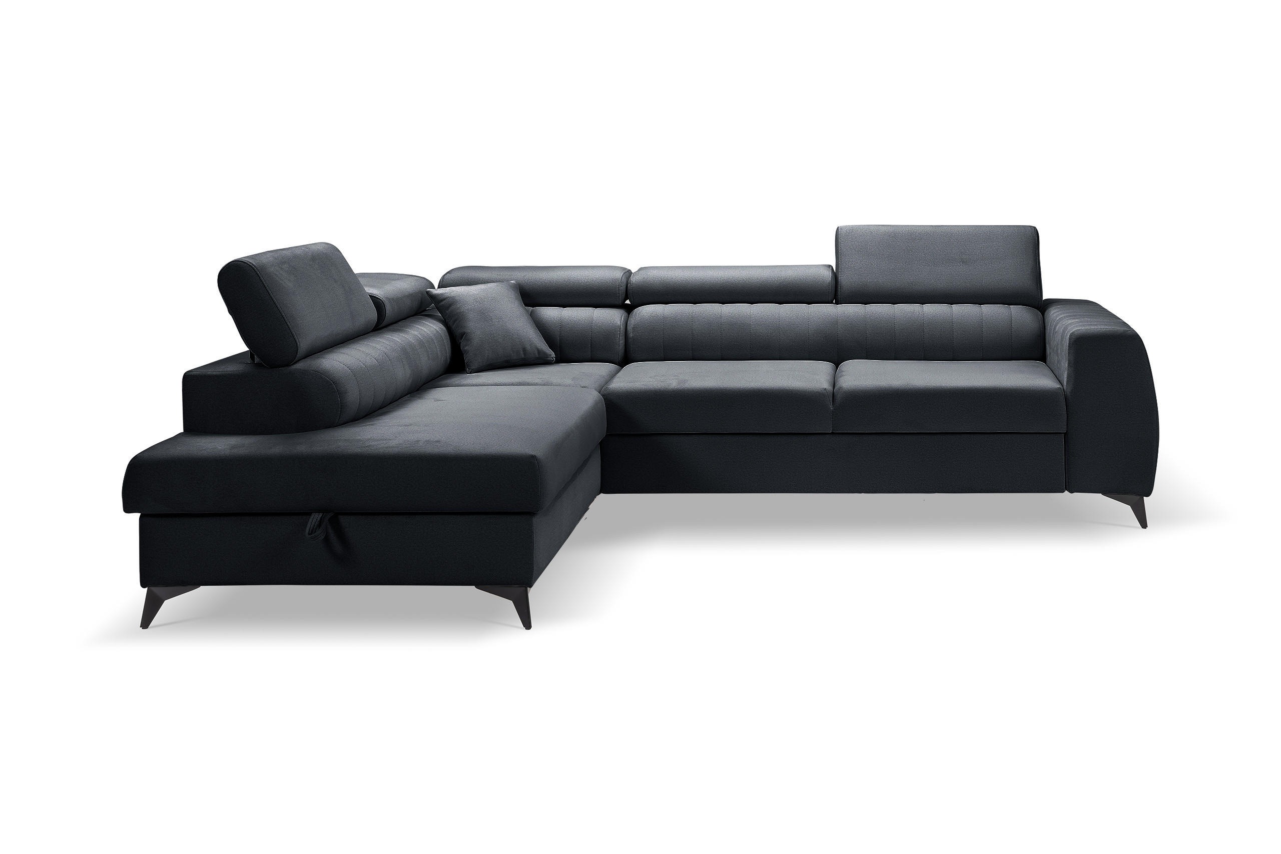ECKSOFA PIERO L Links mit Schlaffunktion 195x125 Velours Dunkelgrau - Dunkelgrau/Schwarz, Holz/Textil (268/203cm) - Muffo