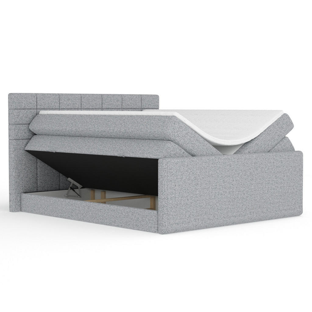 Thumbnail - Maison de Reve Boxspringbett, Grau, Textil, Buche, Kiefer, H3 + H4, 7-Zonen, Höhe ca. 40 cm, 180x200 cm, Handmade in Eur...