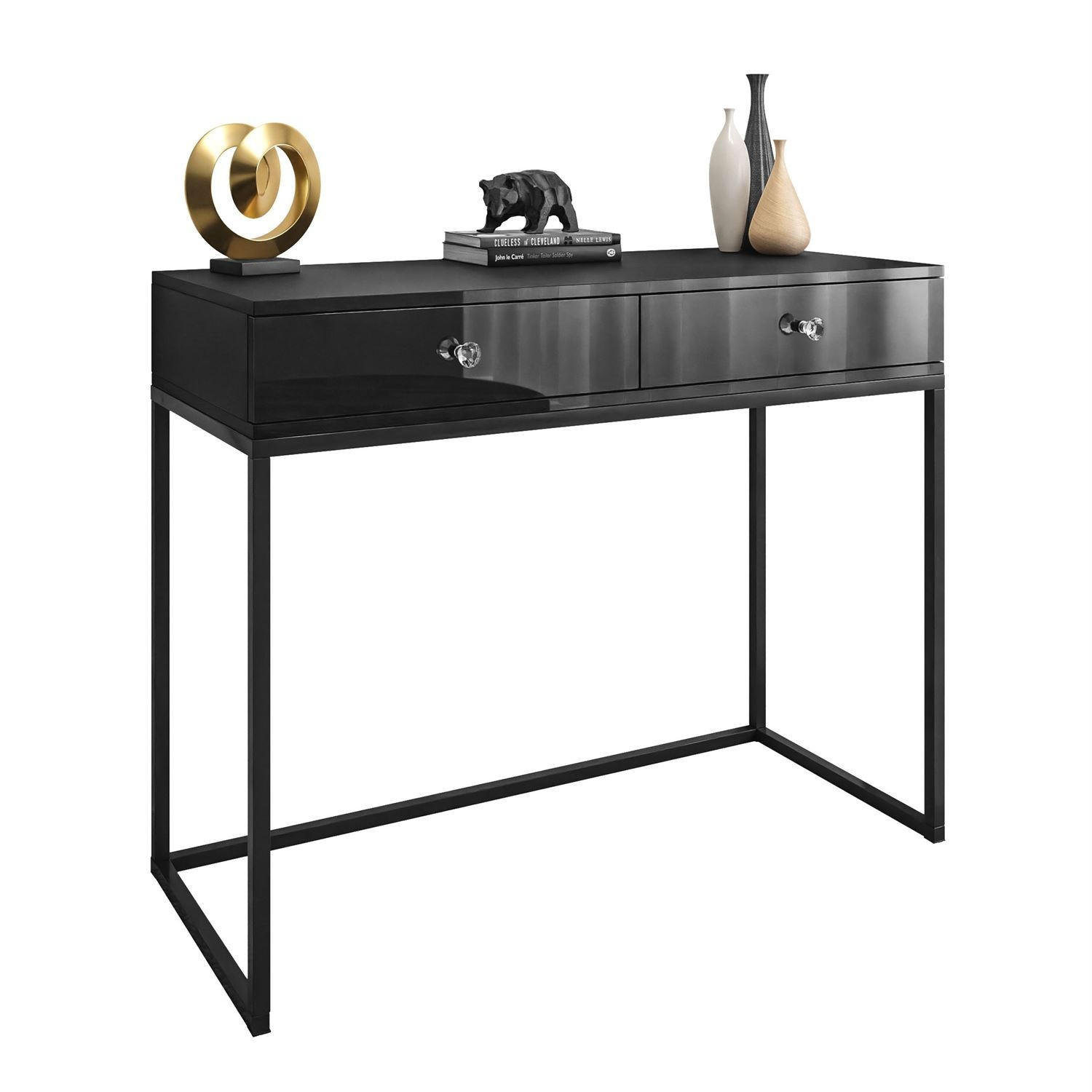 KONSOLE BLANCO LOFT II Schwarz Hochglanz Kristallgriff - Schwarz Hochglanz/Transparent, Holzwerkstoff (42/100/81cm) - Lookway