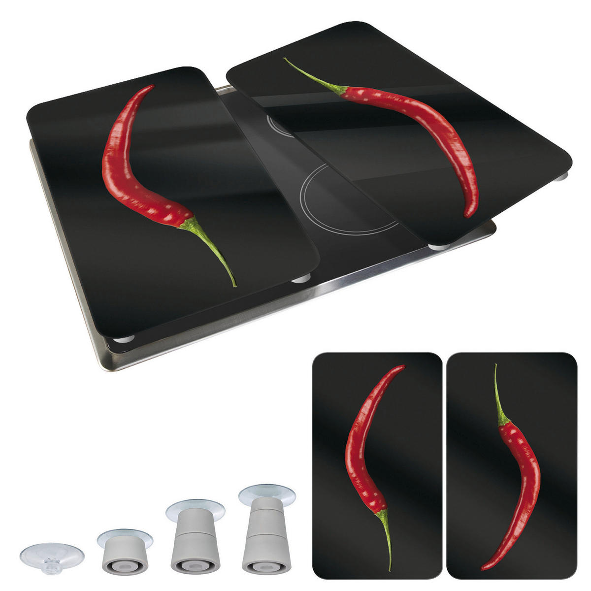 HERDSCHUTZPLATTEN 2 Stück Hot Chili 52/30/0,5 cm - Schwarz, Glas (30/0.5/52cm) - Wenko