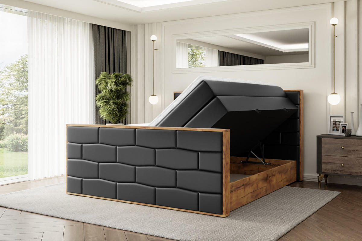 BOXSPRINGBETT mit Matratze H3|H4 und Lattenrost - LOLLI8-Z KING-120x200 - Schwarz Kunstleder - Schwarz, Holzwerkstoff (120/200cm) - ALTDECOR