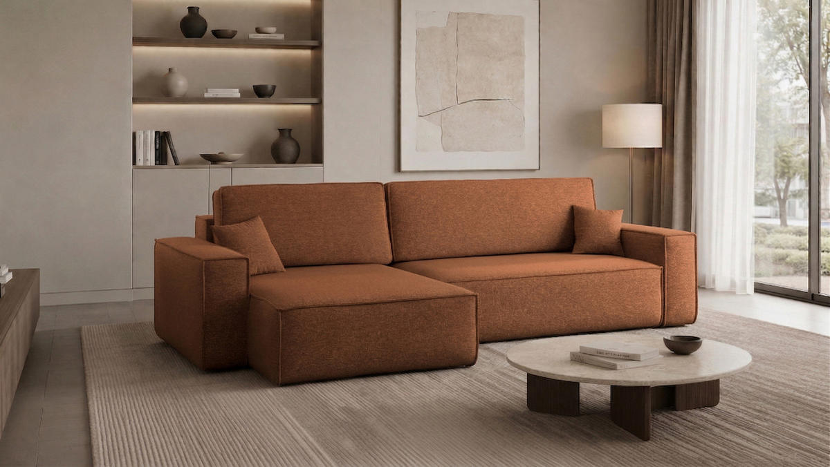 ECKSOFA Mit Schlaffunktion Und Bettkasten, Eckcouch Best XL Stoff Verita Kupfer Links - Kupferfarben, Holz (145/274cm) - Kaiser Möbel