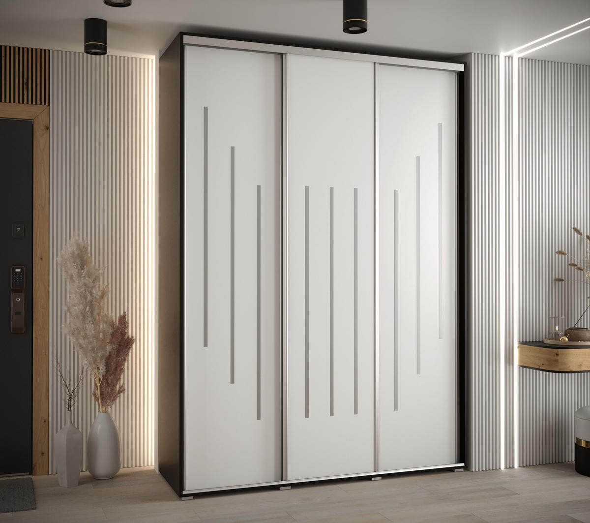 SCHWEBETÜRENSCHRANK 235,2/170/60 3-türig - Silberfarben/Schwarz, Holz/Metall (170/235/60cm) - Abiks Möbel