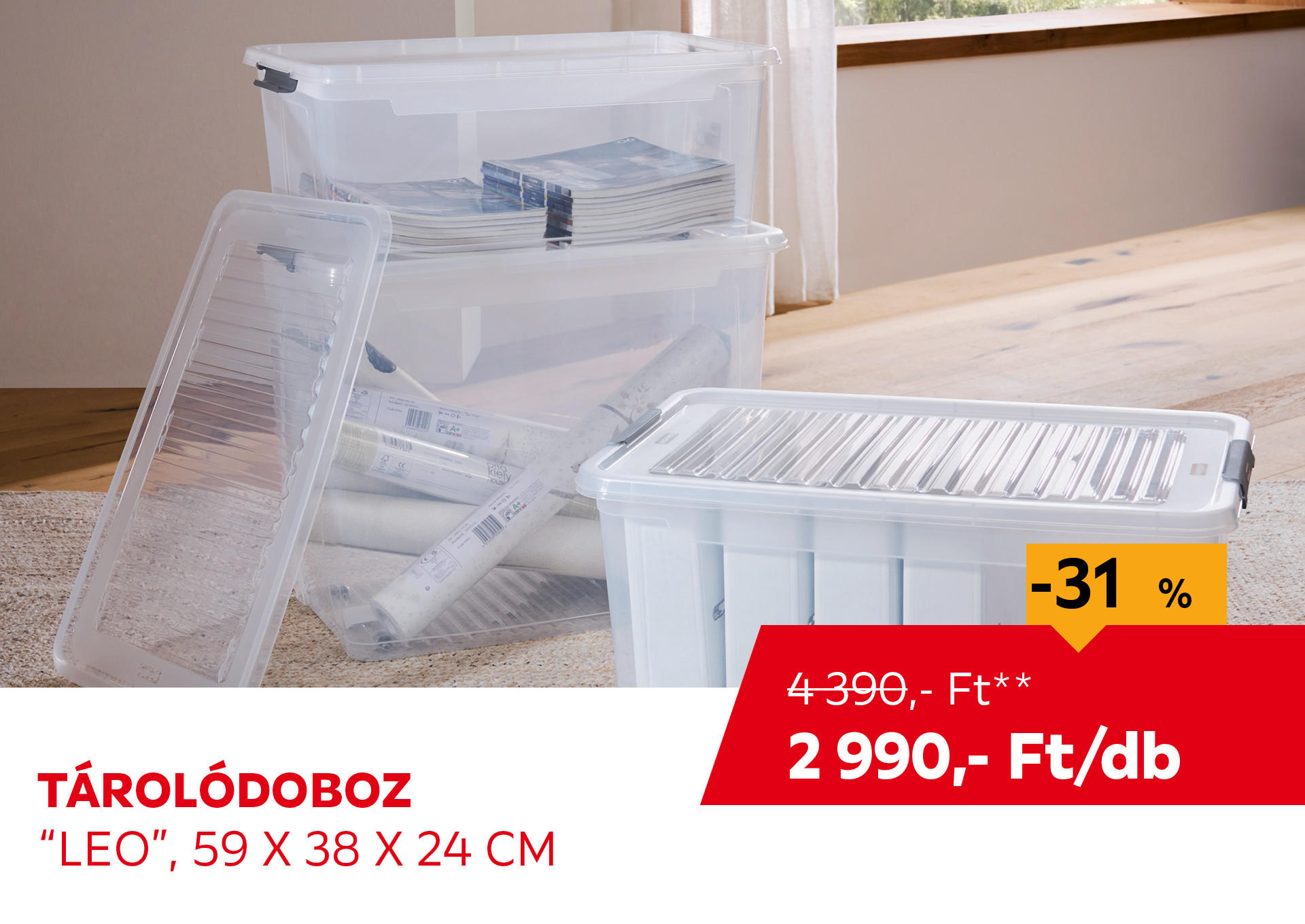 Tárolódoboz "Leo", 59 x 38 x 24 cm /db Kiemelt termék 4390 Ft.- helyett 2990 Ft.-