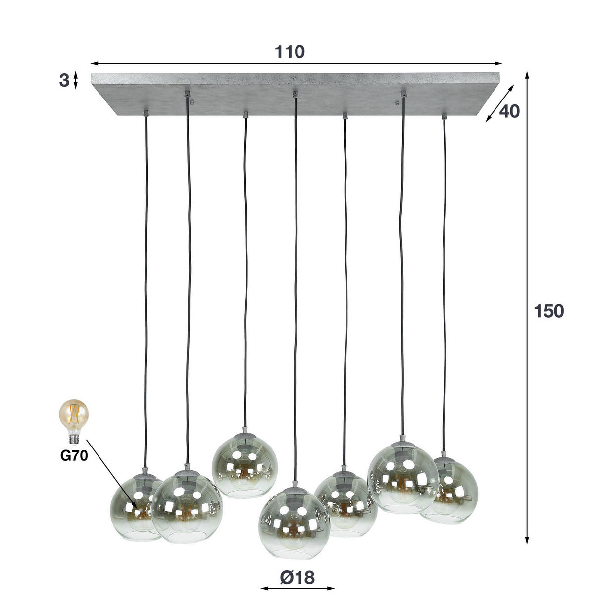 HÄNGELEUCHTE Bubble Grau 40/110/ 150 cm - Grau, Metall (40/110/150cm) - Hoyz Collection