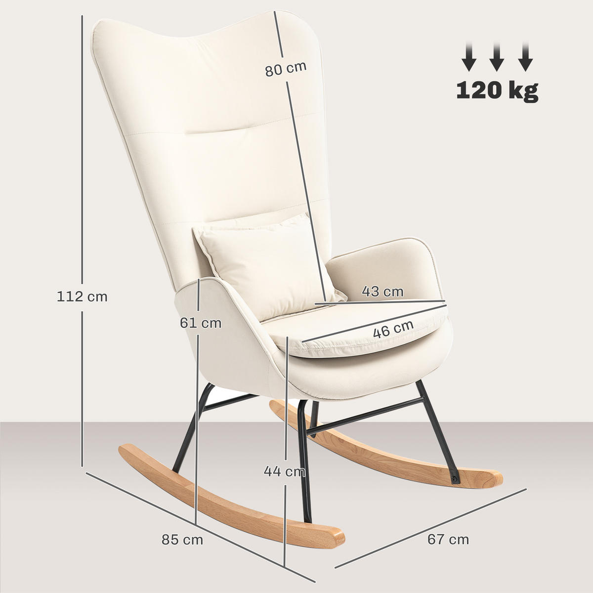 SCHAUKELSTUHL Schwingsessel Armlehnsessel mit Samtoptik für Schlafzimmer - Weiß, Textil (85/112/67cm) - HOMCOM