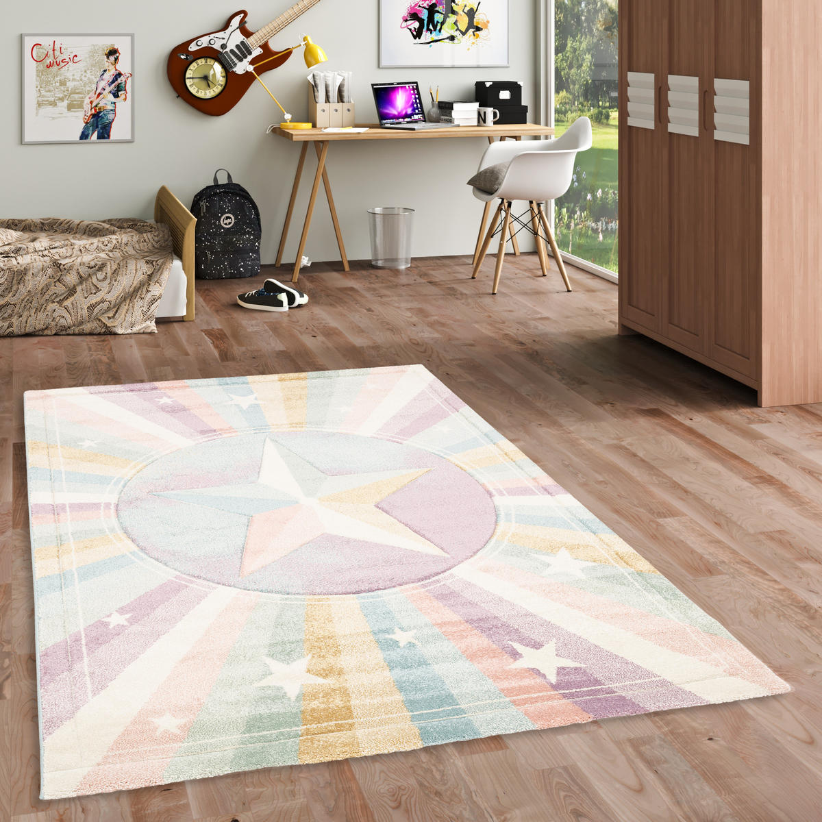 KINDER TEPPICH MAUI KIDS RAINBOW STAR - Multicolor, Textil (120/170cm) - Pergamon
