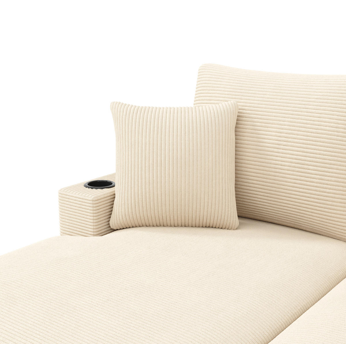 SOFA 2-Sitzer 163x140 cm Cord Beige mit USB und Getränkehaltern - Beige, Textil (140/82/163cm) - Meubliv