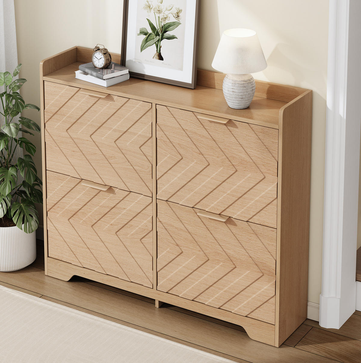 SCHUHSCHRANK 105/24/90 cm Natur aus MDF mit 4 Klappfächern - Naturfarben, Holzwerkstoff (105/90/24cm) - OKWISH