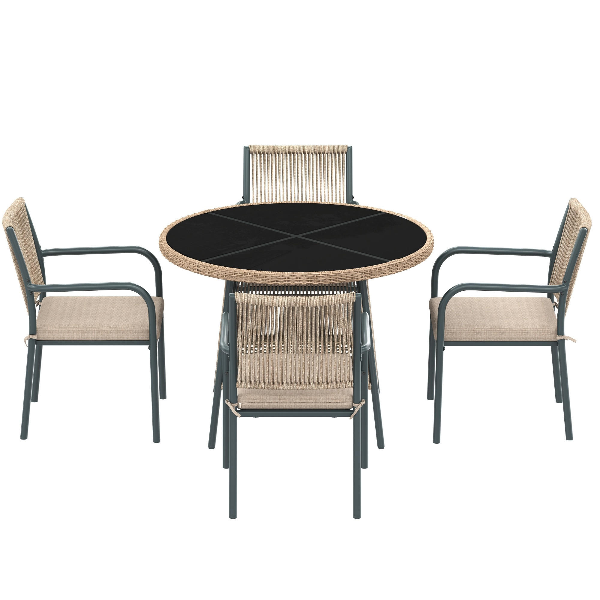 GARTENMÖBELSET Rattan Grau 5-tlg. - Grau, Metall - ComfortXL