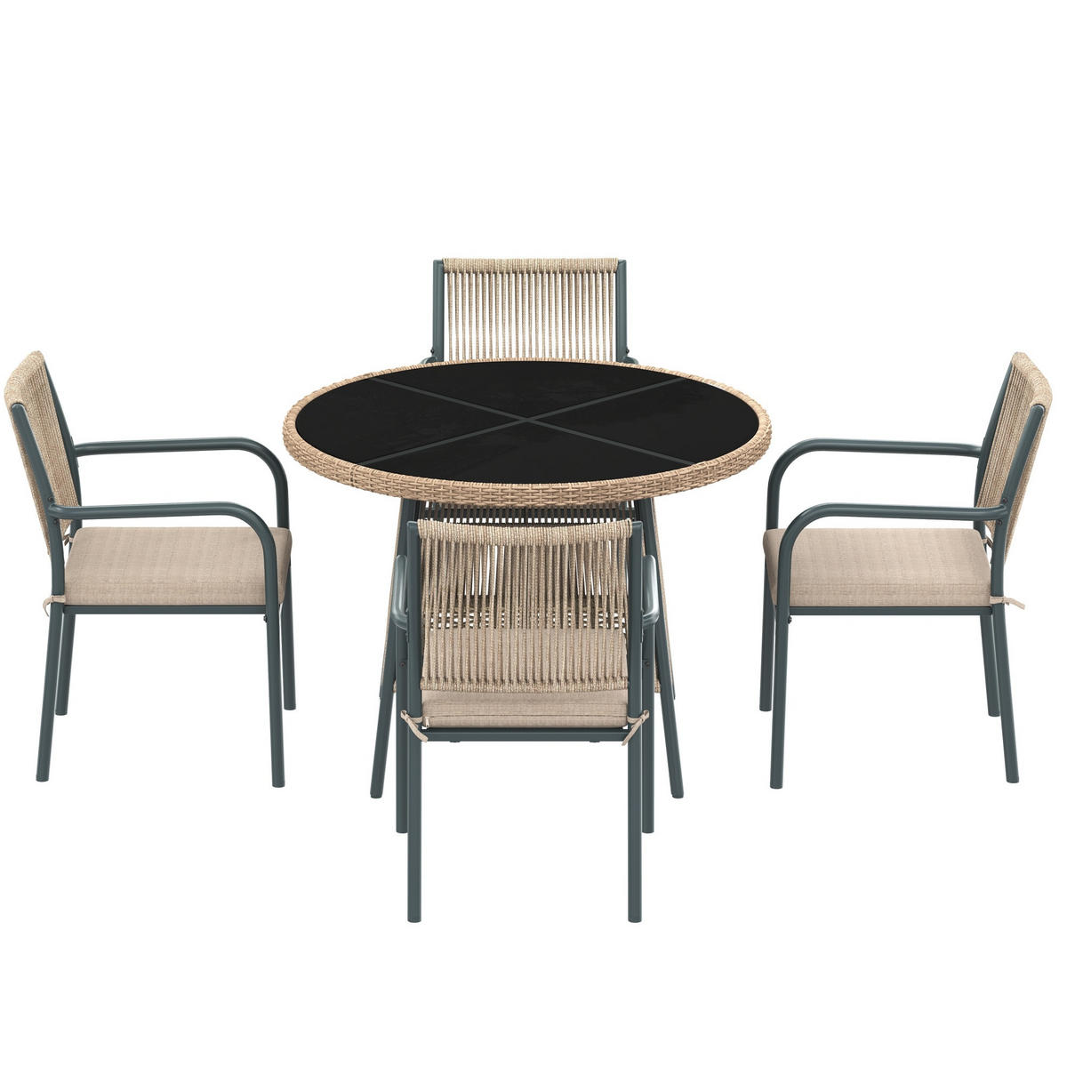 GARTENMÖBELSET Rattan Grau 5-tlg. - Grau, Metall - ComfortXL