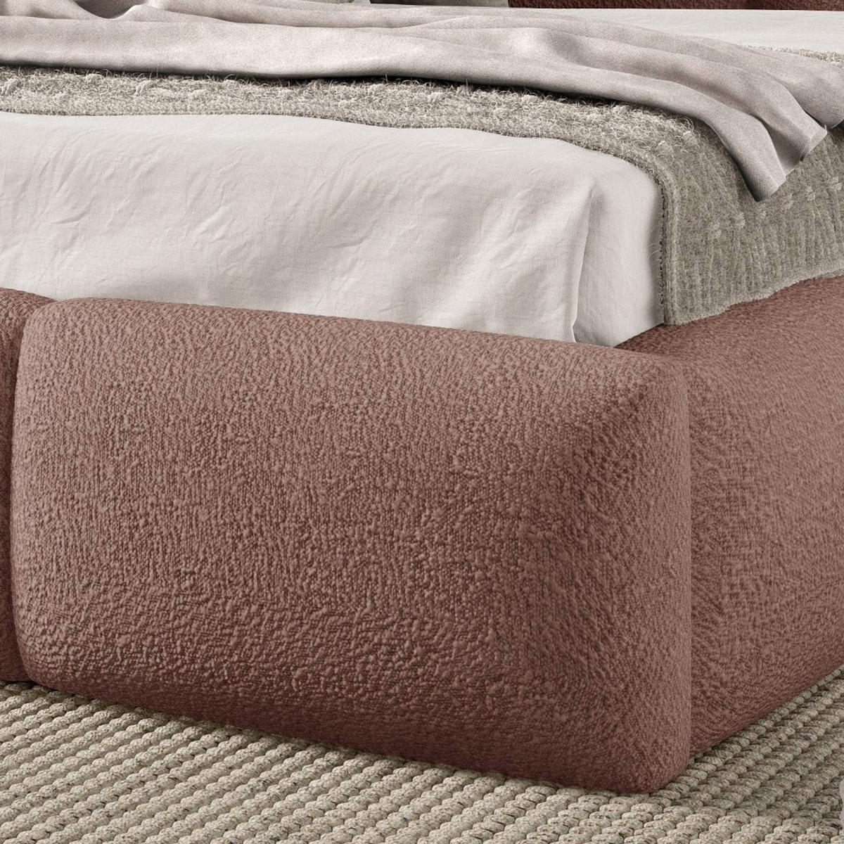POLSTERBETT Bero, 160x200, Bouclé-Stoff, Dunkelrosa - Dunkelrosa, Textil (160/200cm) - Beautysofa