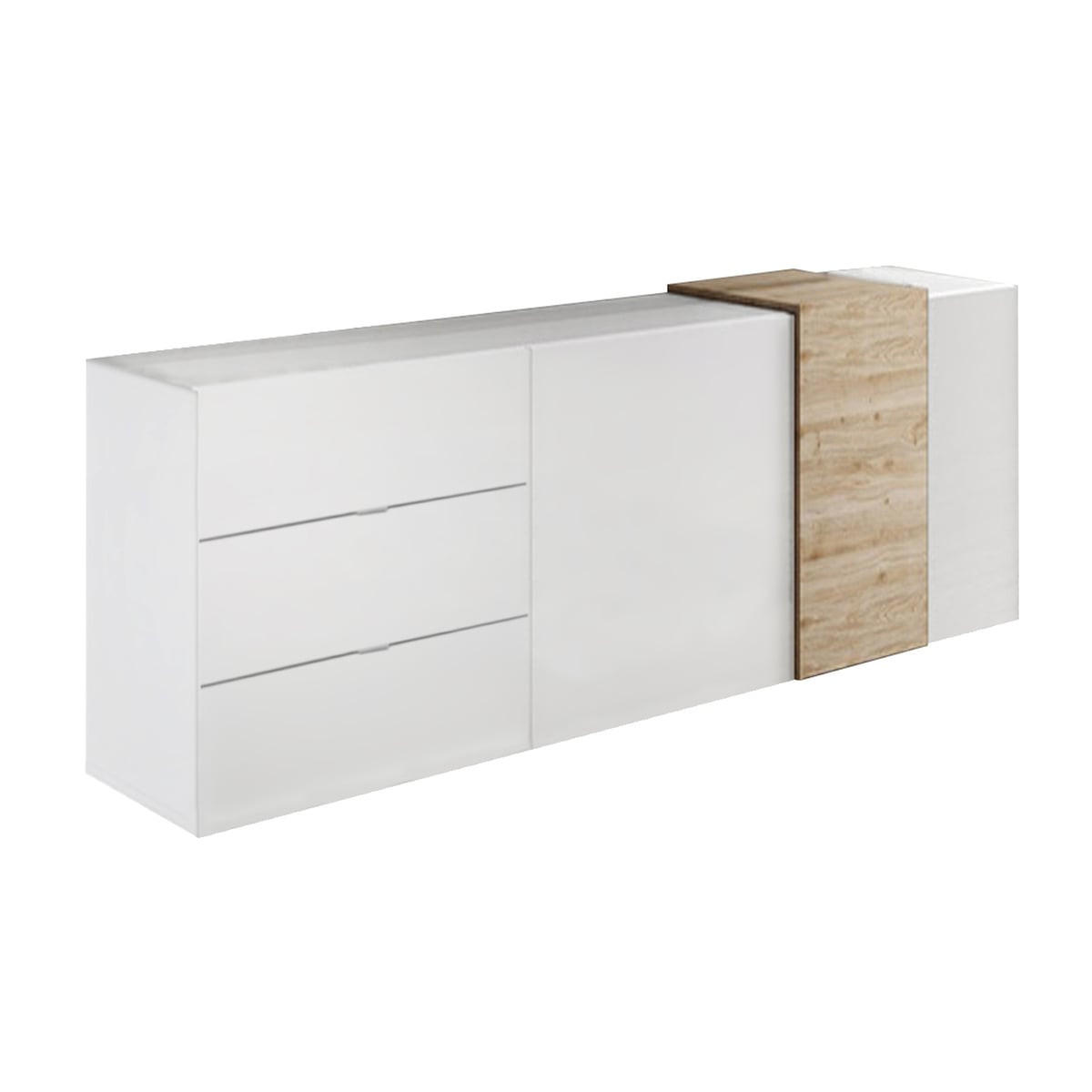 SIDEBOARD 2 Türen 3 Schubladen L181 cm - Pluton - Weiß, Holzwerkstoff (44/84/181cm) - Calicosy