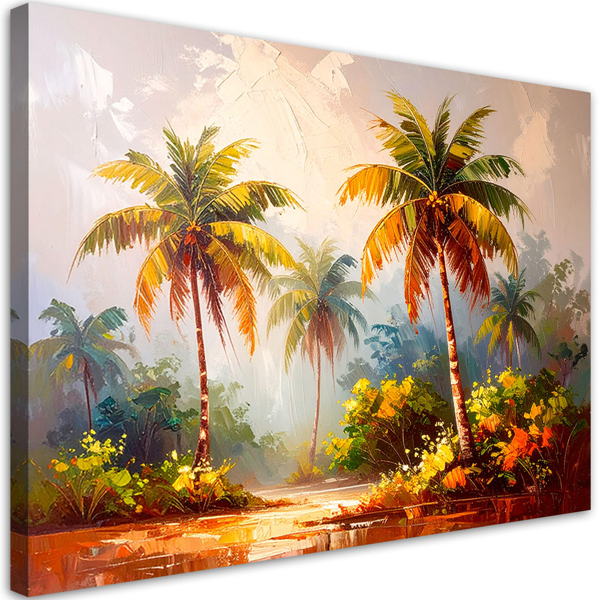 LEINWANDBILD Palmen Dschungel imitierte Farbe 90x60cm - Grün, Textil (90/60cm) - Feeby