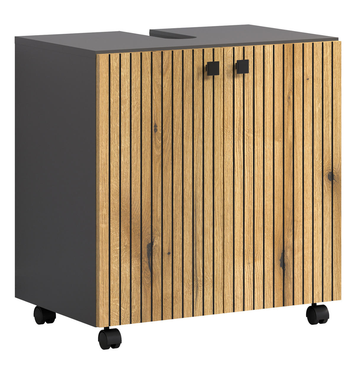 WASCHBECKENUNTERSCHRANK Evoke Eiche, grau 60 cm, Badschrank auf Rollen - Eichefarben/Anthrazit, Holzwerkstoff/Metall (60/64/42cm) - Top.Furn