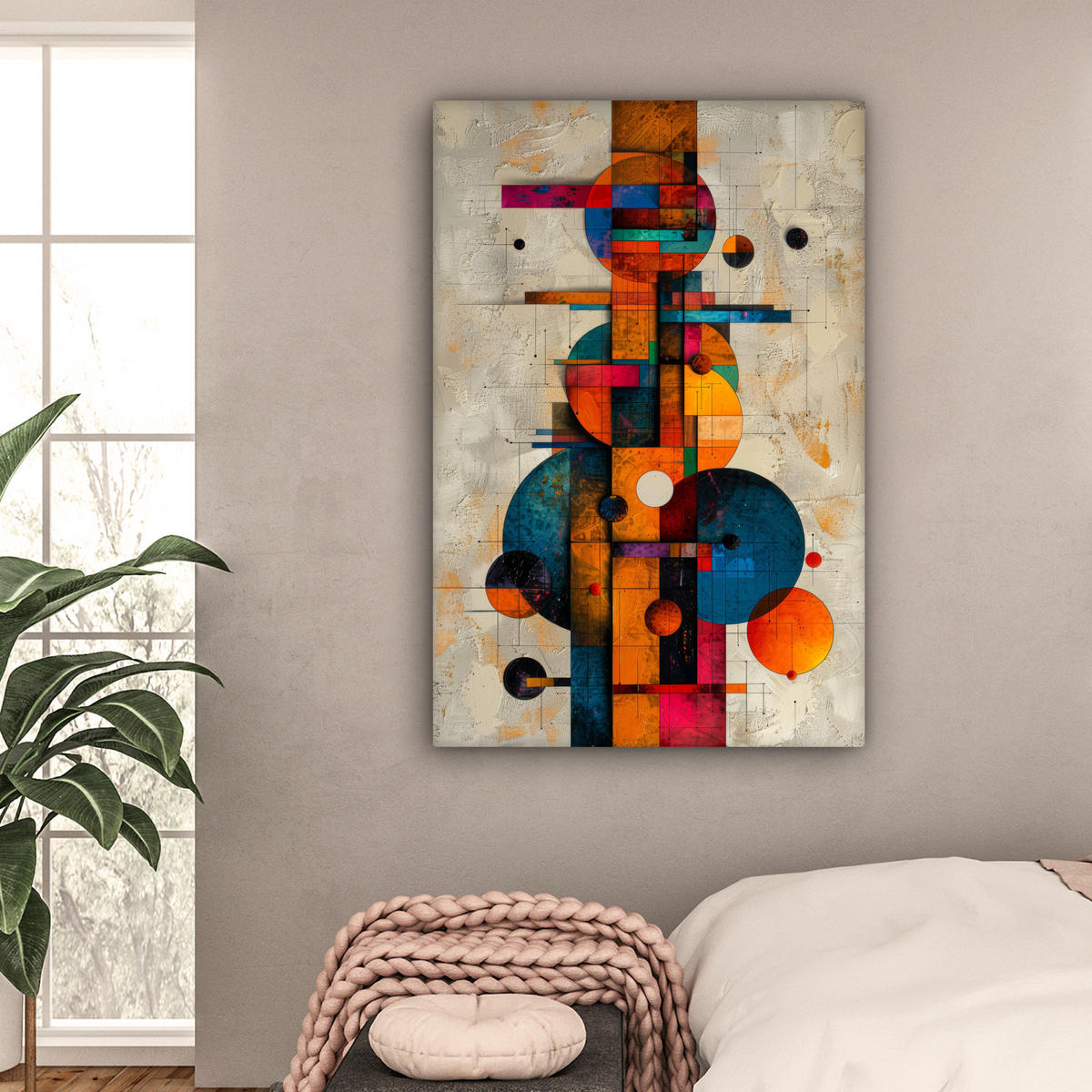 LEINWANDBILD - Vintage - Moderne Kunst - Orange - Geometrische Formen - 80x120 - Wanddeko - Multicolor, Textil (80/120cm) - MuchoWow