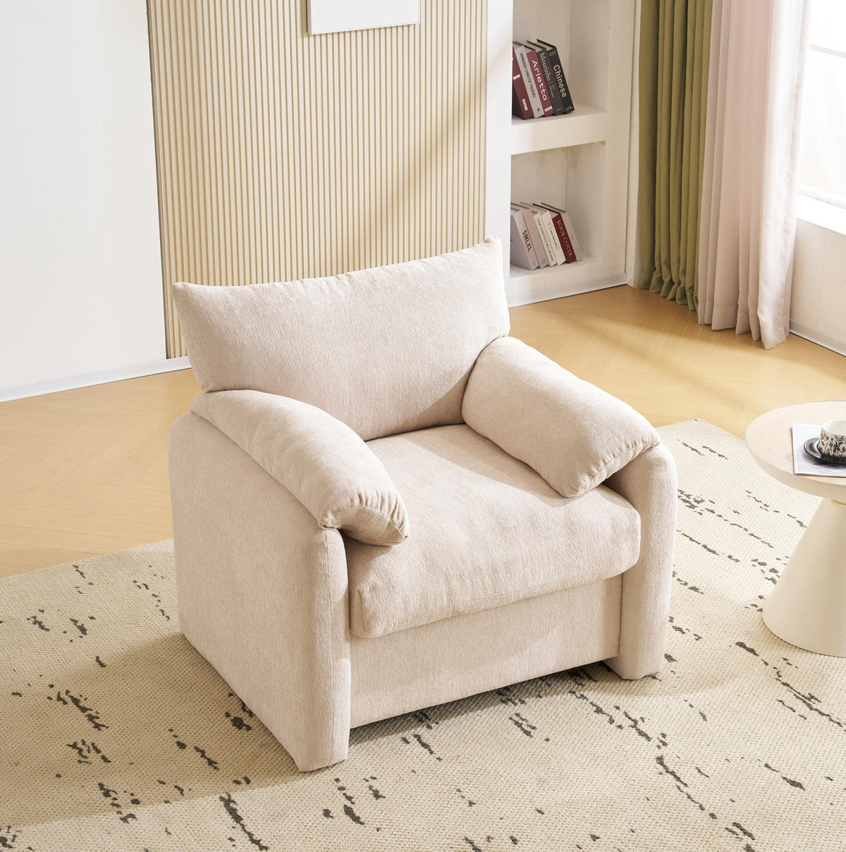 SESSEL 96/82/84 cm beige aus Chenille mit Armlehnenkissen - Beige, Textil (82/84/96cm) - OKWISH