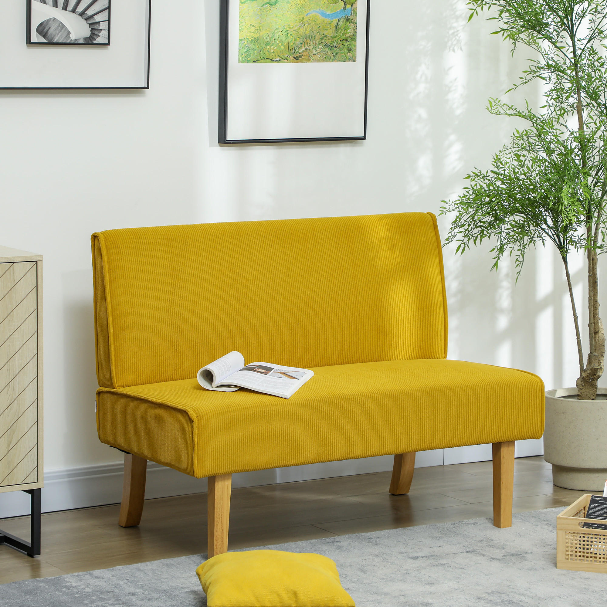 SOFA 2 Sitzer, mit Cord-Optik, 110 x 62 x 85 cm, Gelb - Gelb, Textil (110/85/62cm) - HOMCOM