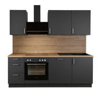 KÜCHENLEERZEILE „Freiburg“ 210 cm – ohne E-Geräte – Diamantgrau – mit Zubehör - Edelstahlfarben/Anthrazit, Holzwerkstoff/Metall (210/210/60cm) - GEBA