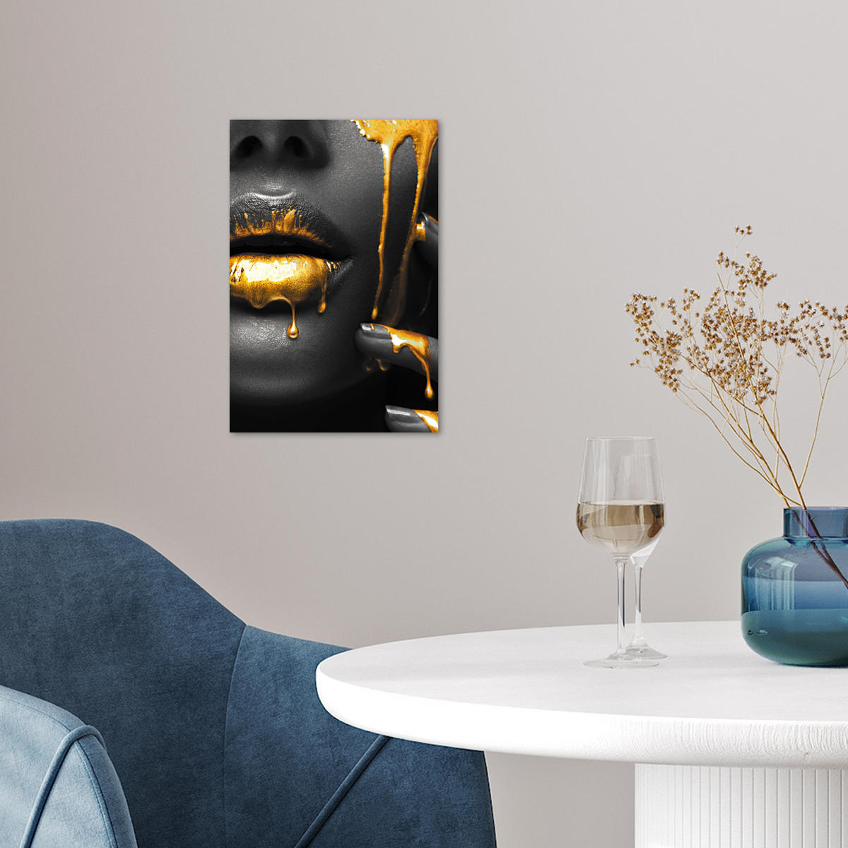 POSTER Frau - Schwarz - Gold - Gesicht - Lippen 20x30 cm - Goldfarben, Papier (20/30/0.1cm) - MuchoWow