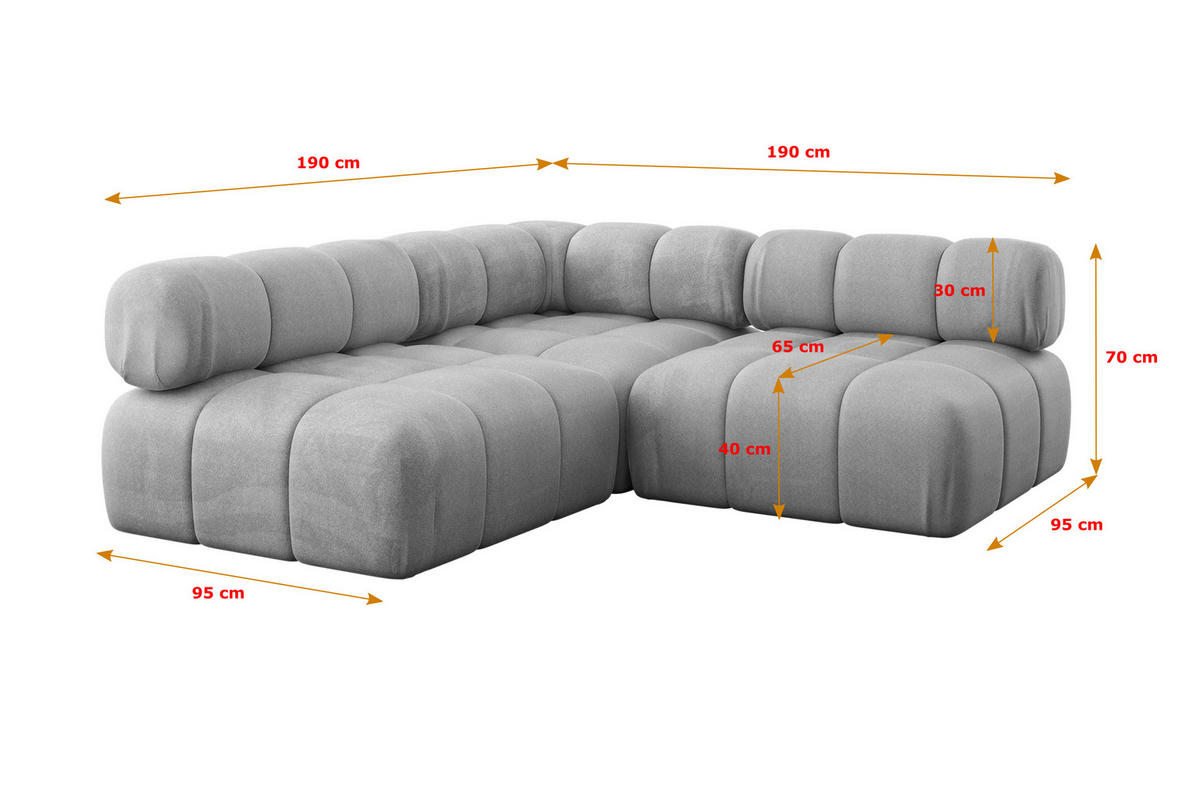 ECKSOFA modulares Sofa Samaro-L1 - 190x190x70 cm Hellgrau Velours - Hellgrau, Holzwerkstoff/Textil (190/190cm) - ALTDECOR