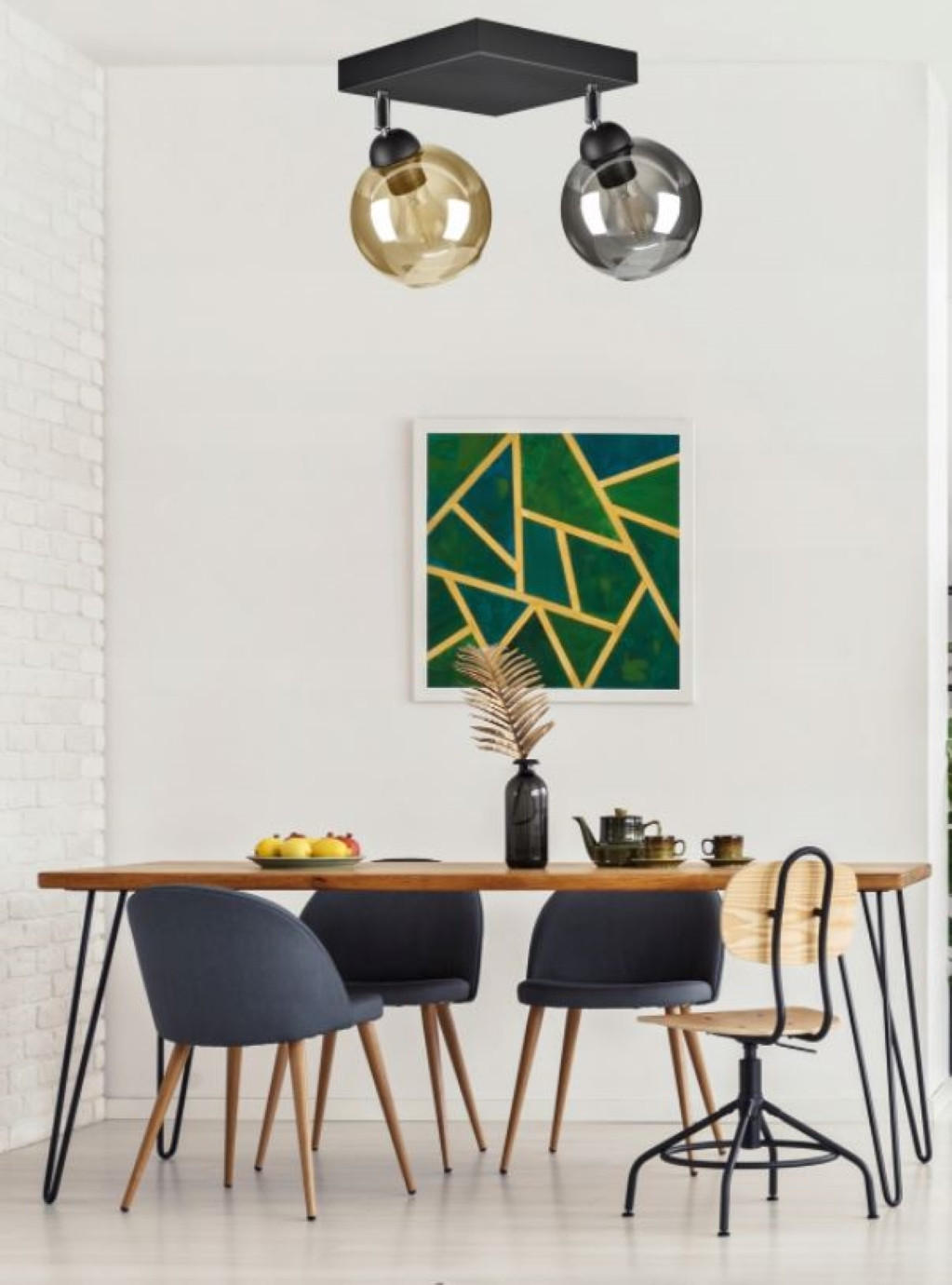 DECKENLEUCHTE HAGEN - Schwarz/Honig, Glas/Metall (21/21/21cm) - kiki design