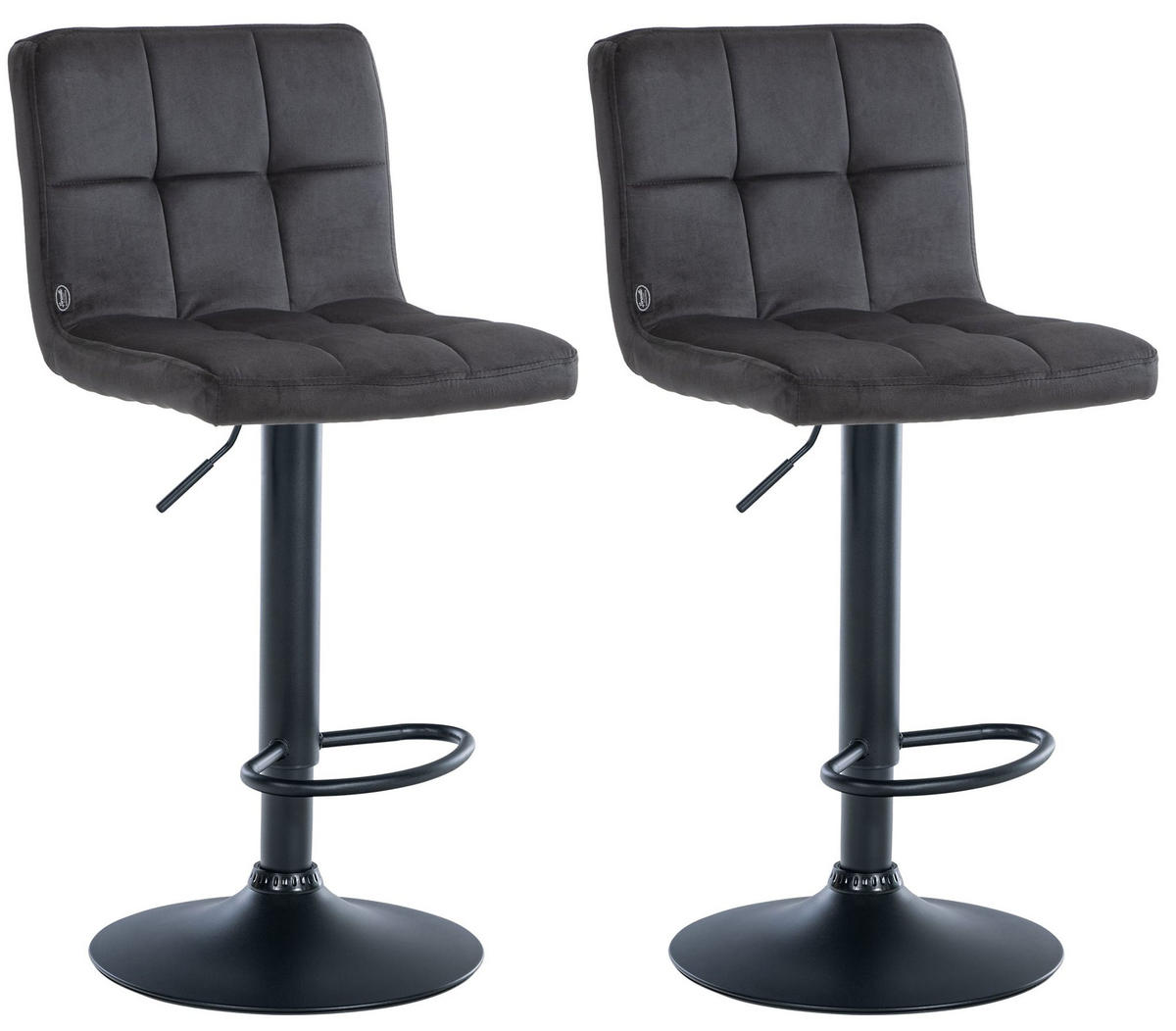 BARHOCKER 2er Set Samt schwarz - Schwarz, Textil/Metall (46/94/47cm) - CLP