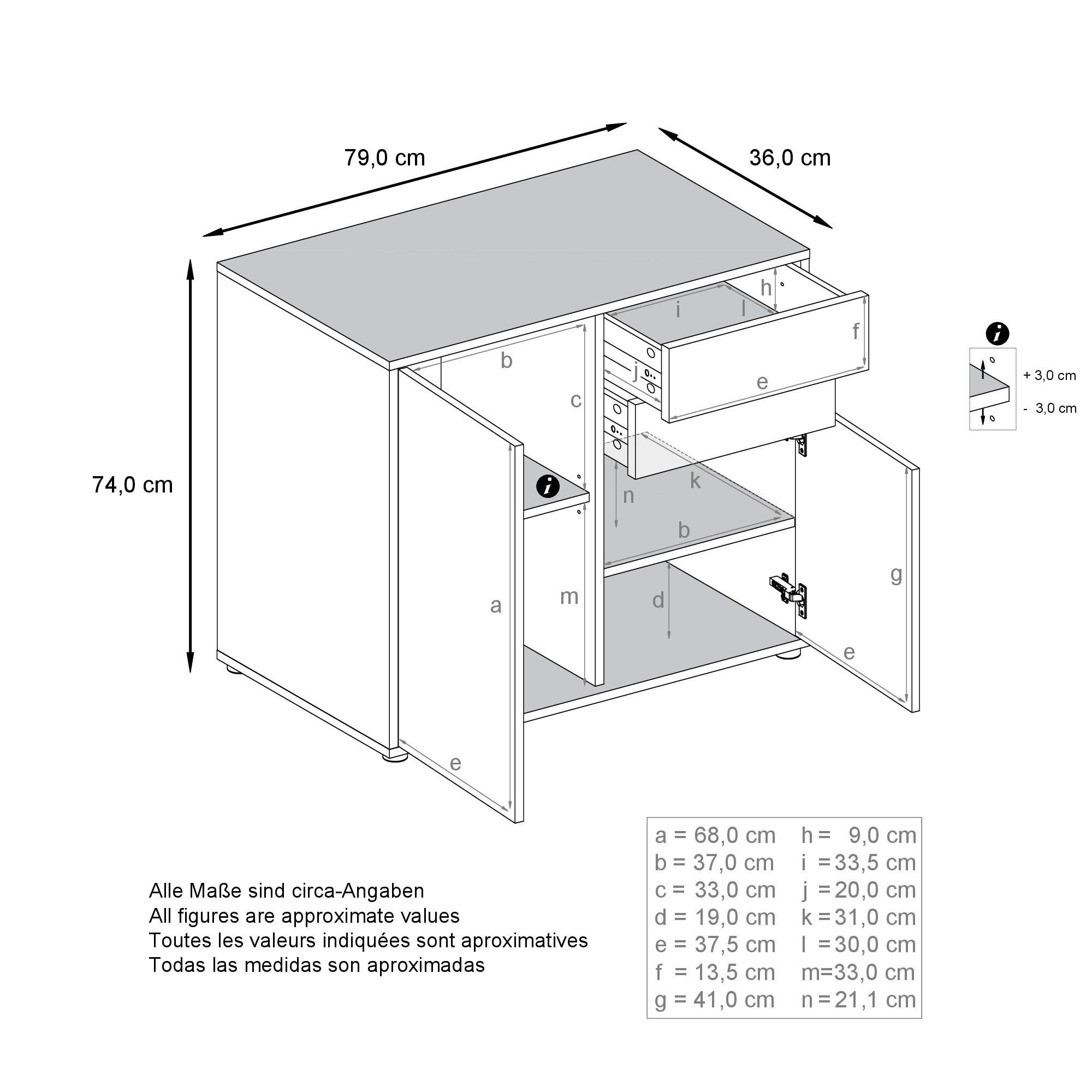 KOMMODE Ben Front in Weiß matt - Weiß, Holzwerkstoff (79/74/36cm) - Vladon