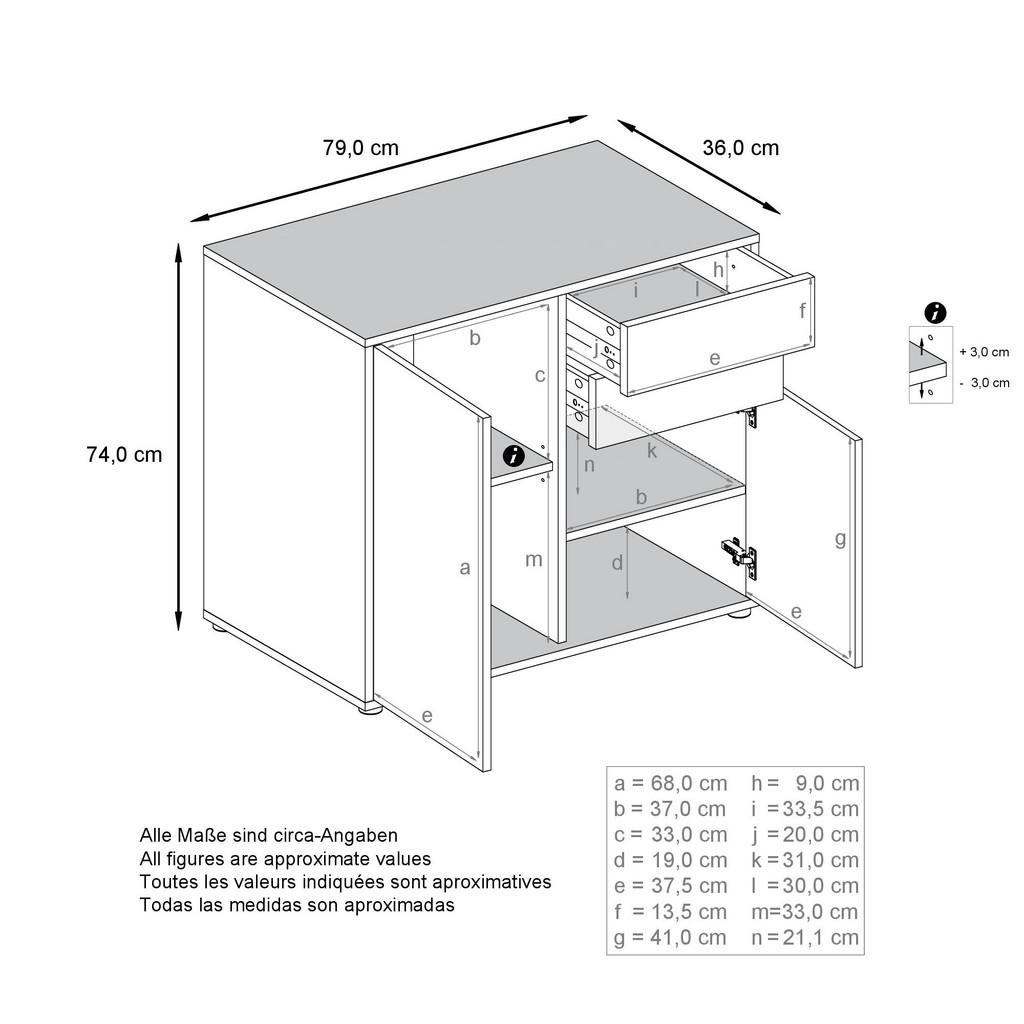 Thumbnail - Vladon Kommode, Schwarz Hochglanz, Holzwerkstoff, 79x74x36 cm, Wohnzimmer, Kommoden & Sideboards, Kommoden