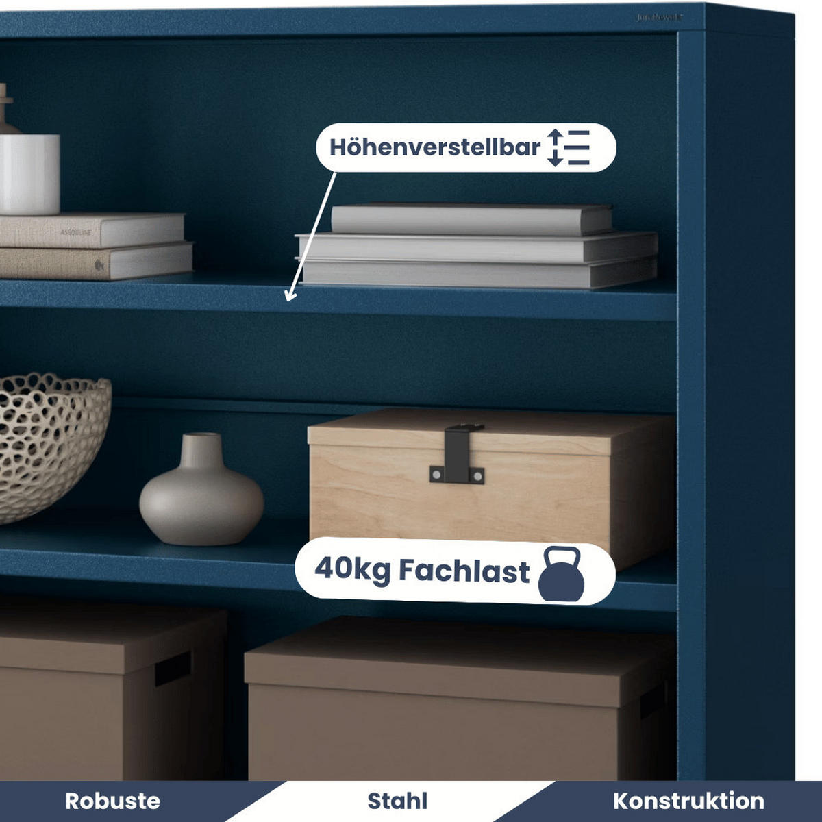 KOMMODE Metall offen WORF 4 Ebenen 90x100x35cm Dunkelblau - Dunkelblau, Metall (100/90/35cm) - DELUKE