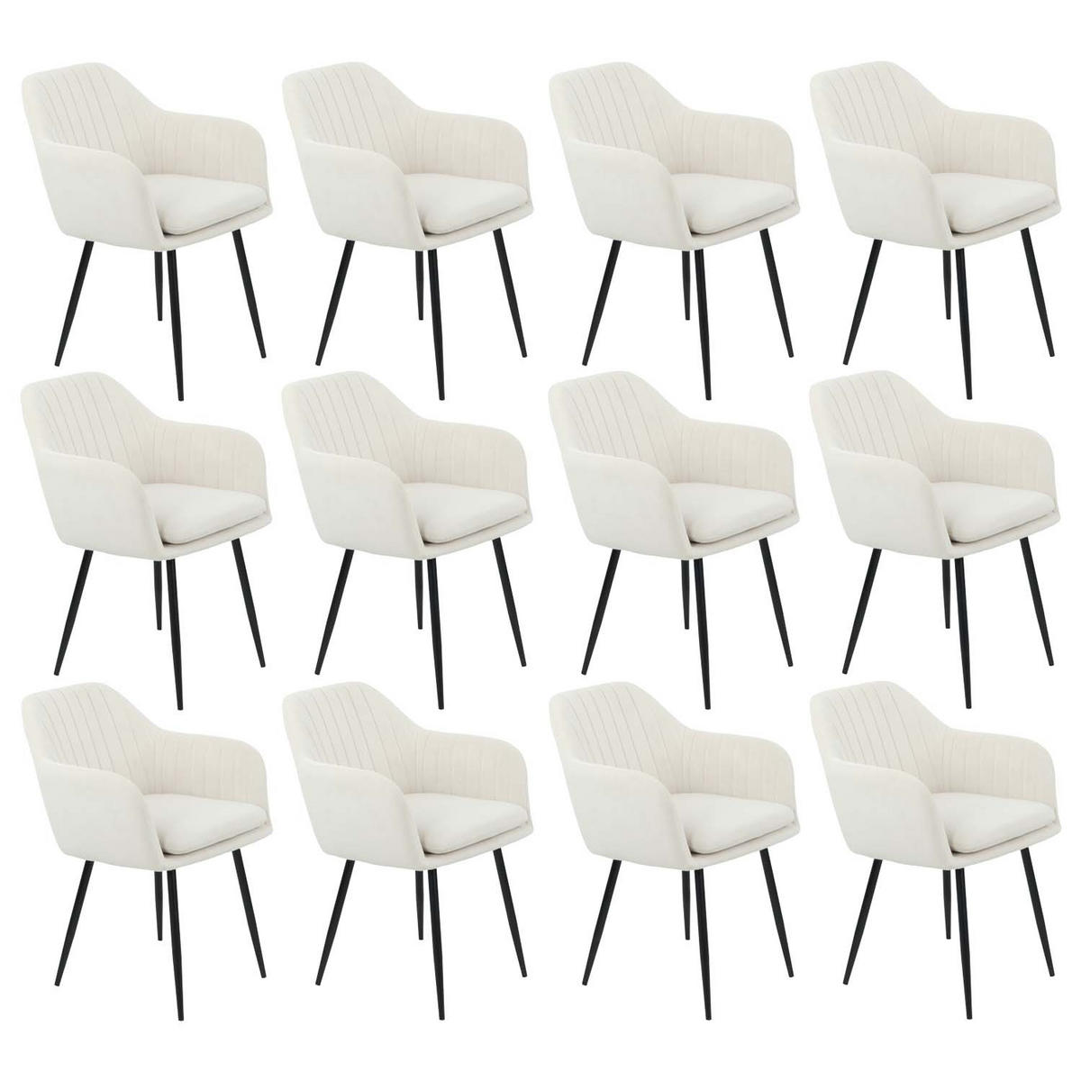 SESSELSTUHL-SET, 12 Stück - Lia - Samtvelour Creme - Creme/Schwarz, Textil/Metall (56/80/62cm) - Möbel Stellbrink