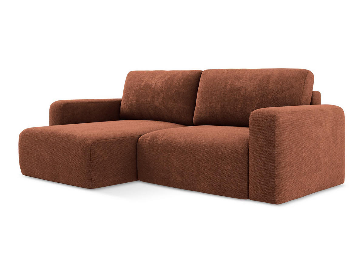 ECKSOFA mit Schlaffunktion links Chenille Stoff Orange - Terra cotta/Schwarz, Kunststoff/Textil (149/244cm) - Makamii