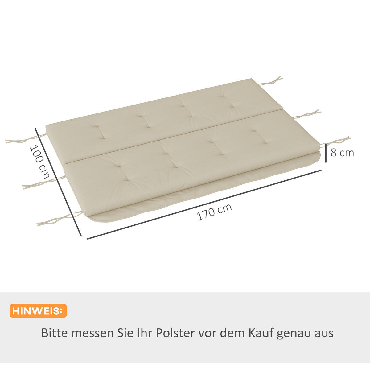 SITZKISSEN Rückenkissen Seitenkissen Beige - Beige, Kunststoff (100/8/170cm) - Outsunny