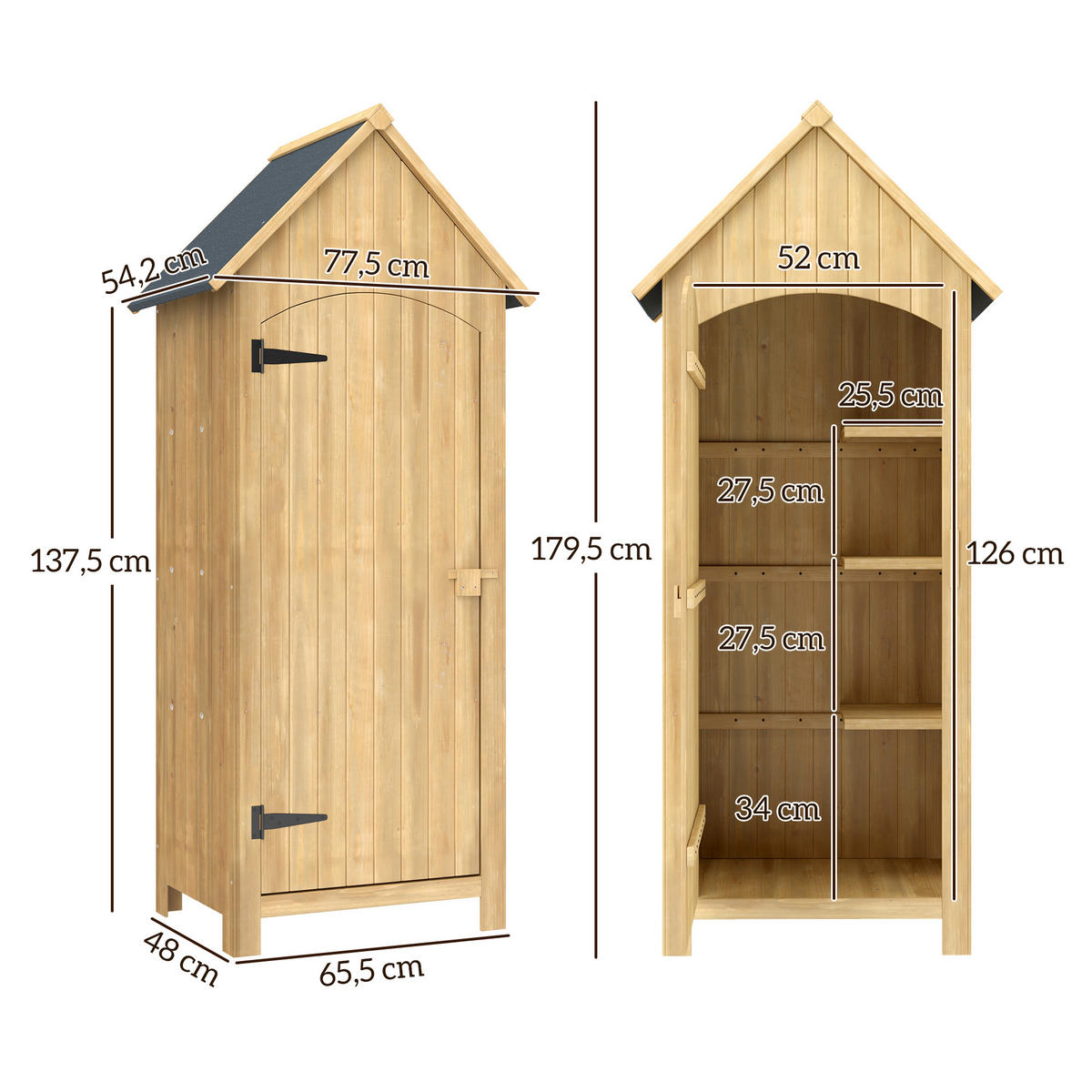 GERÄTESCHUPPEN DE-17571 3 Böden mit Riegelverschluss Naturholz - Naturfarben, Holz (77.5/179.5/54.2cm) - ComfortXL
