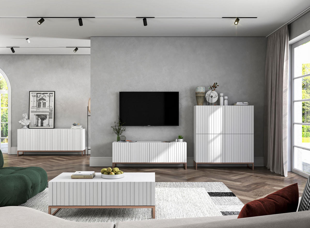 KOMMODE Elpis 3D Weiß Matt Glamour 168 cm - Weiß/Kupferfarben, Holzwerkstoff/Metall (168/72/36.5cm) - Meble Lindner