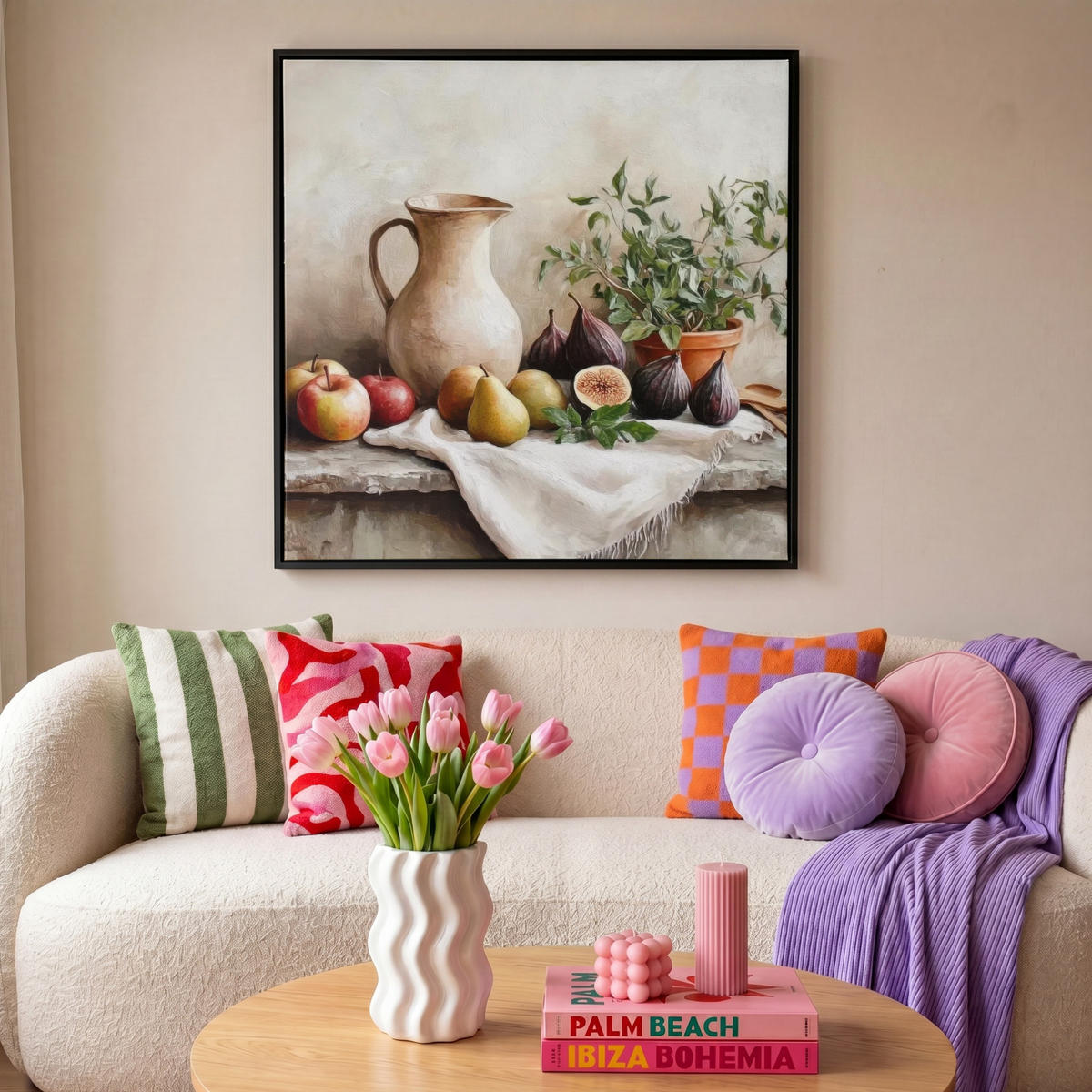 LEINWAND Bilder mit Rahmen - Obst - Kräuter - Ländlich - 90x90 - Naturfarben, Textil (90/90cm) - MuchoWow