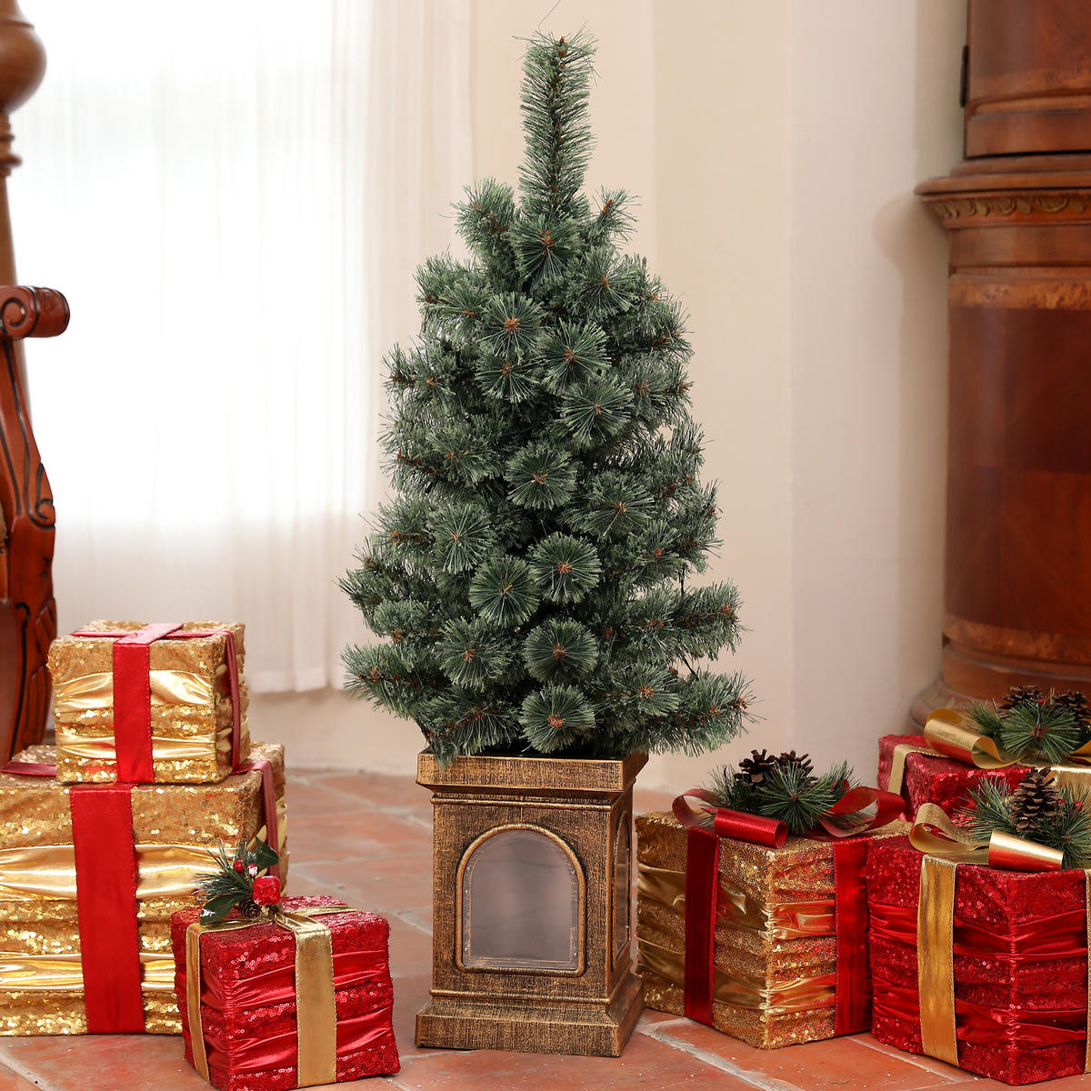 KÜNSTLICHER Weihnachtsbaum mit LED-Leuchten, 90 cm Christbaum mit Fernbedienung - Grün, Kunststoff (45/90cm) - HOMCOM