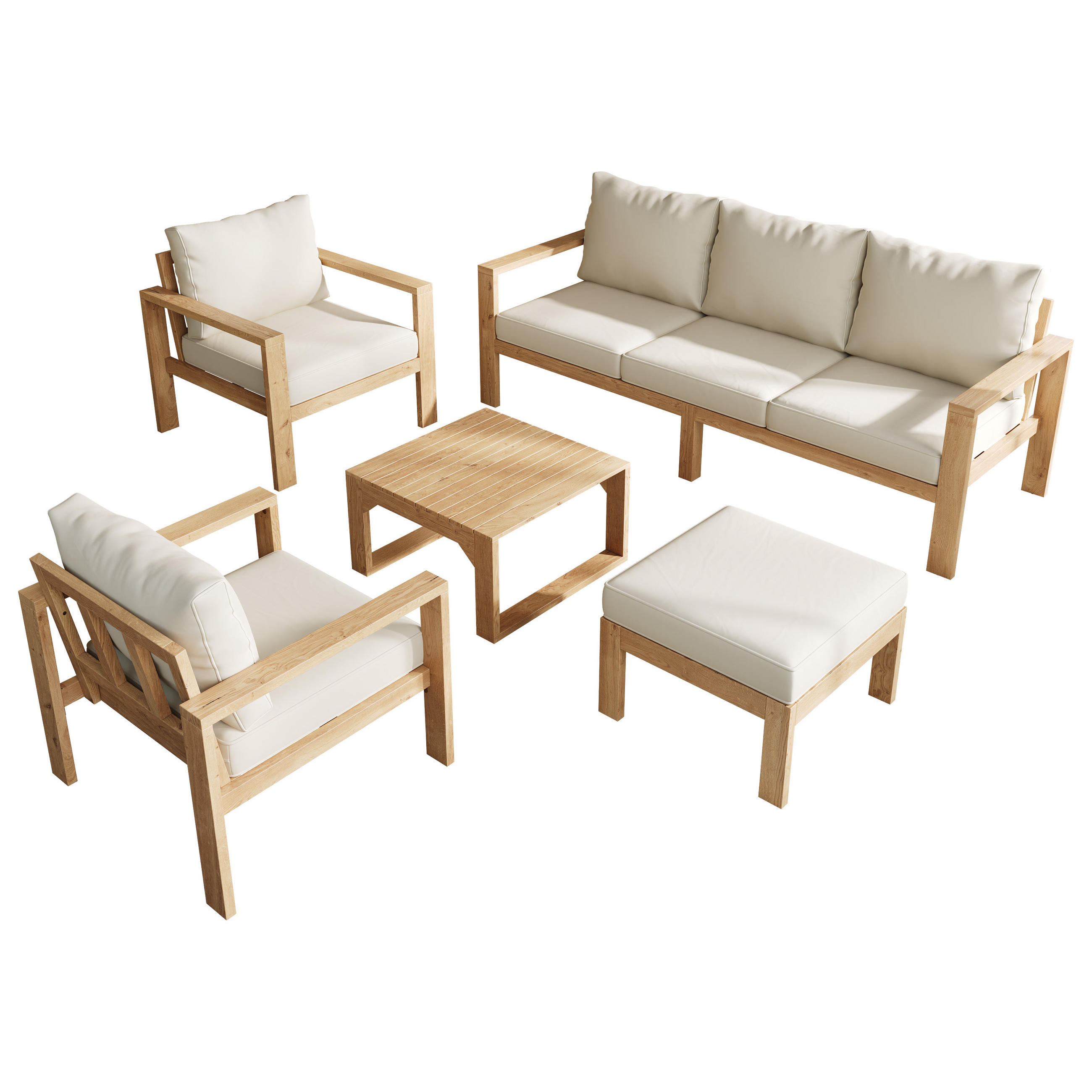 GARTENMÖBELSET Natur Creme 5-tlg. - Beige, Holz - ComfortXL