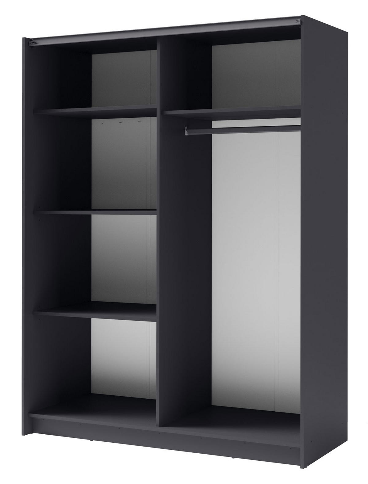 SCHWEBETÜRENSCHRANK Gozo Graphit 150 / 62 / 198cm - Graphitfarben/Schwarz, Holz/Holzwerkstoff (150/198/62cm) - Feldmann-Wohnen