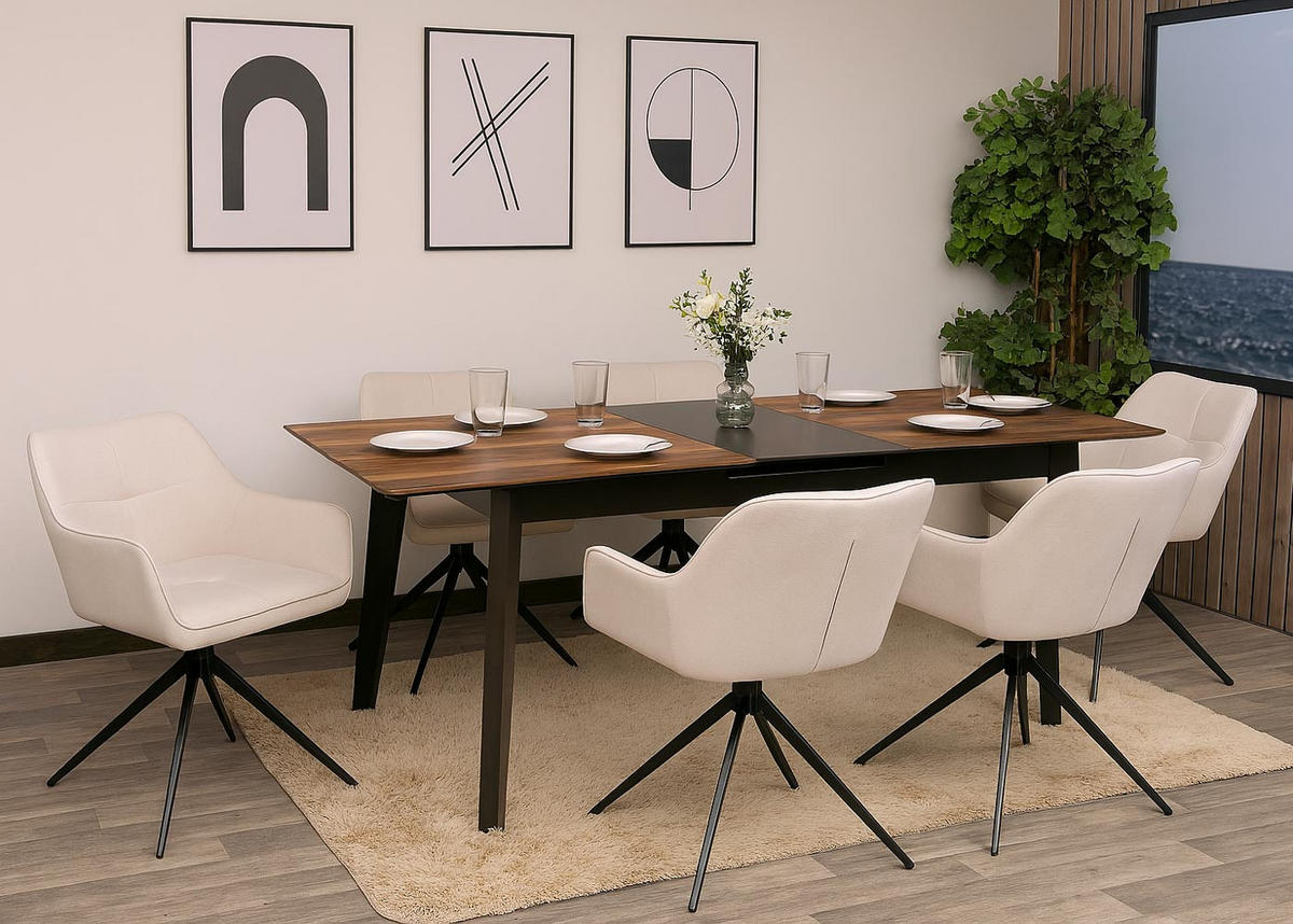 JÍDELNÍ ŽIDLE Černá, krémově bílá, sada 6 kusů - bílá/černá, textil (53/80/59cm) - MCW