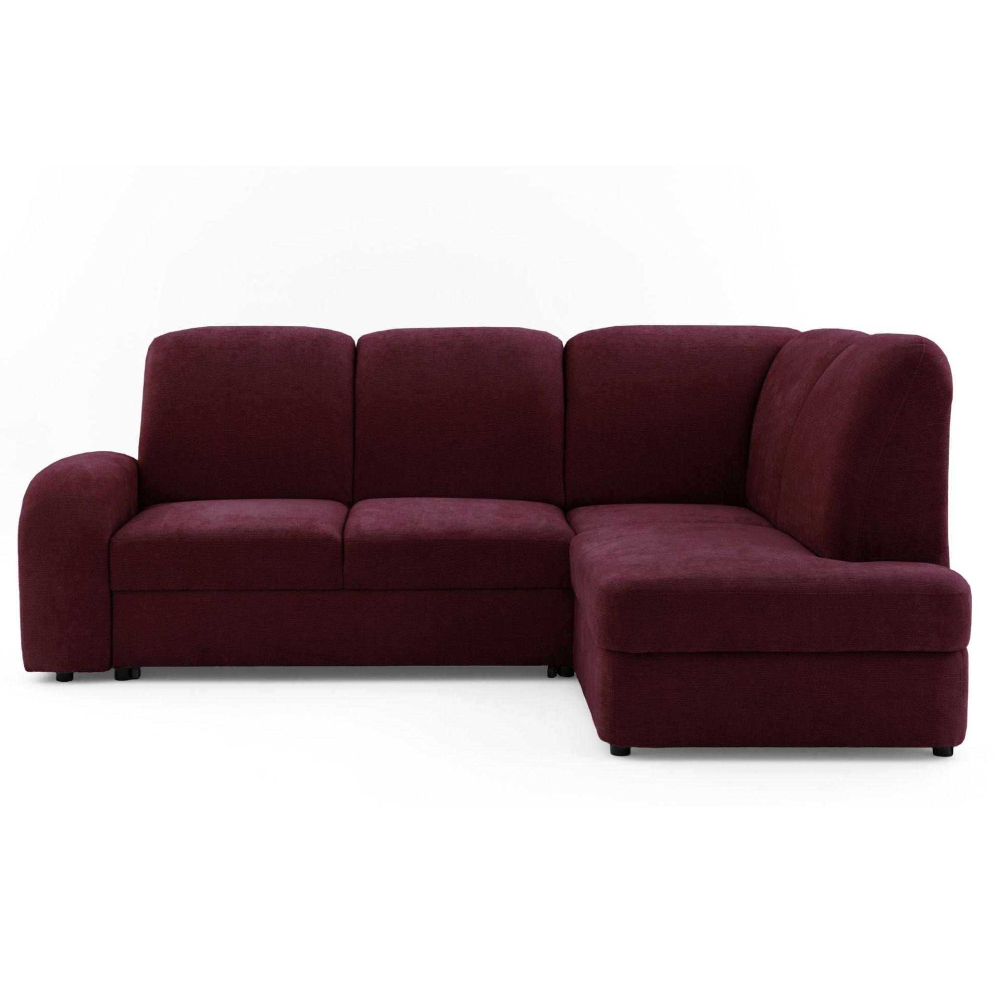 ECKSOFA VIBE L Rechts mit Schlaffunktion 129x205 Chenille Bordeaux - Bordeaux/Schwarz, Holz/Kunststoff (250/186cm) - Muffo
