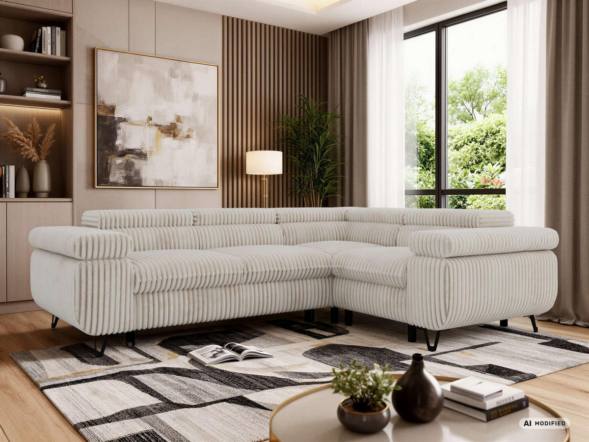 ECKSOFA FALCO L - Beige Cord - Rechts Seite - Beige/Creme, Textil/Metall (268/197cm) - MKS