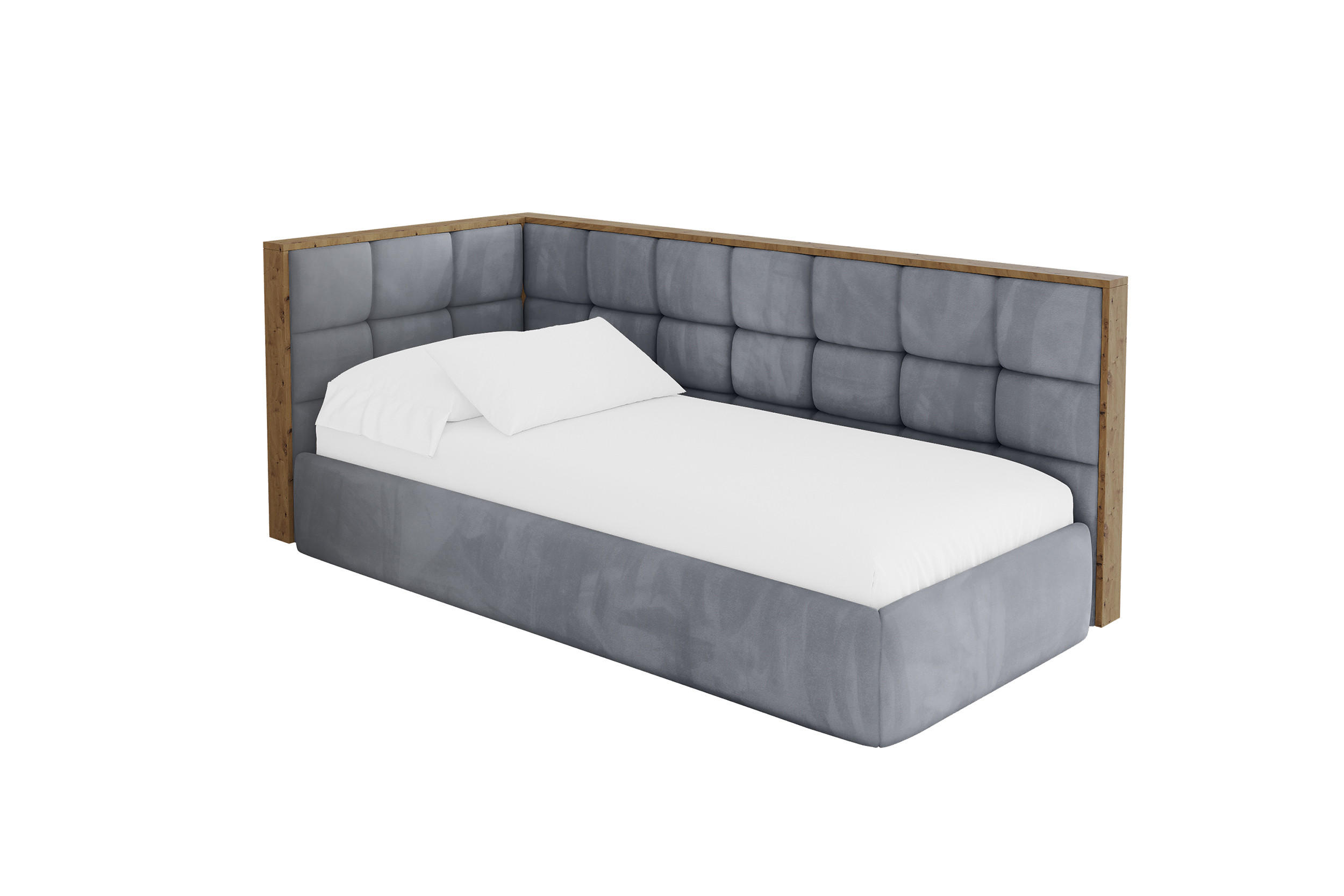 EINZELLBETT Jugendbett mit Bettkasten, Rechts - SOVY 80x200 Grau - Blaugrau, Holzwerkstoff/Textil (80/200cm) - ALTDECOR